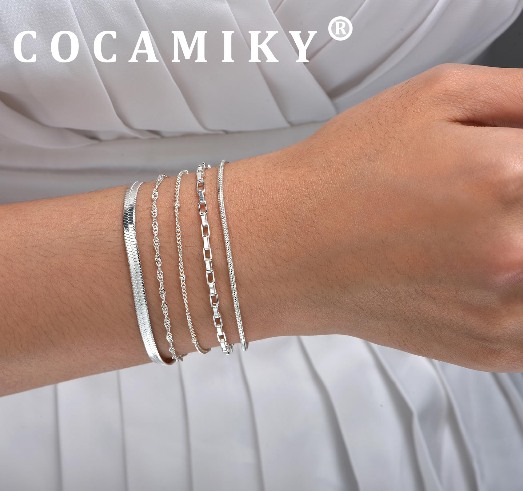 925 Sterling Silver Bracelets for Women & Girls - Stackable Paperclip, Satellite & Rope Chain Adjustable Dainty Jewelry Set | Trendy Gift for Birthday, Anniversary & Everyday Wear