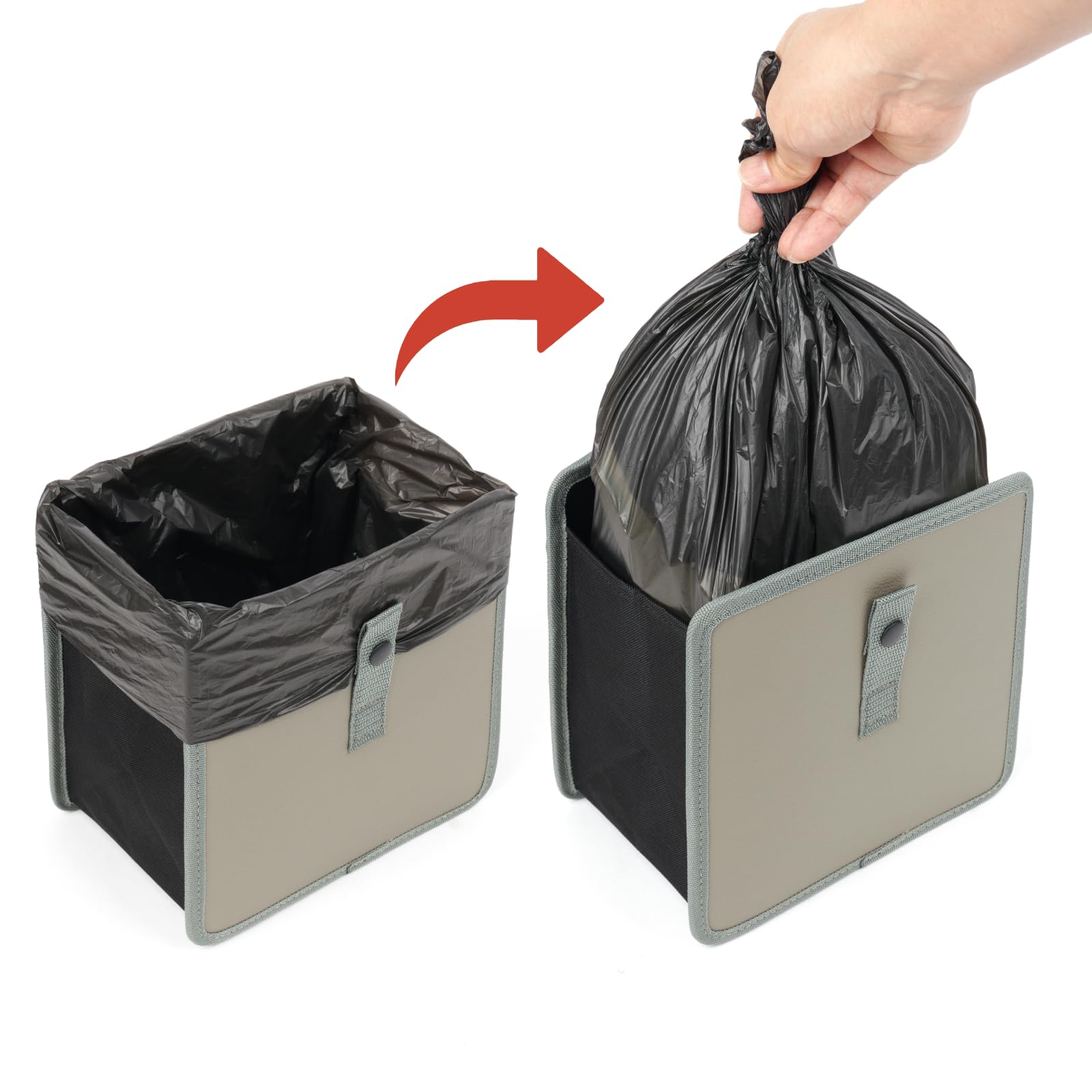 Foldable Hanging Car Trash Can - Vegan Leather Auto Garbage Bin with Oxford Cloth Lining for Vehicles (Medium, Gray) | Perfect for Road Trips, Commuting & Keeping Your Car Clean
