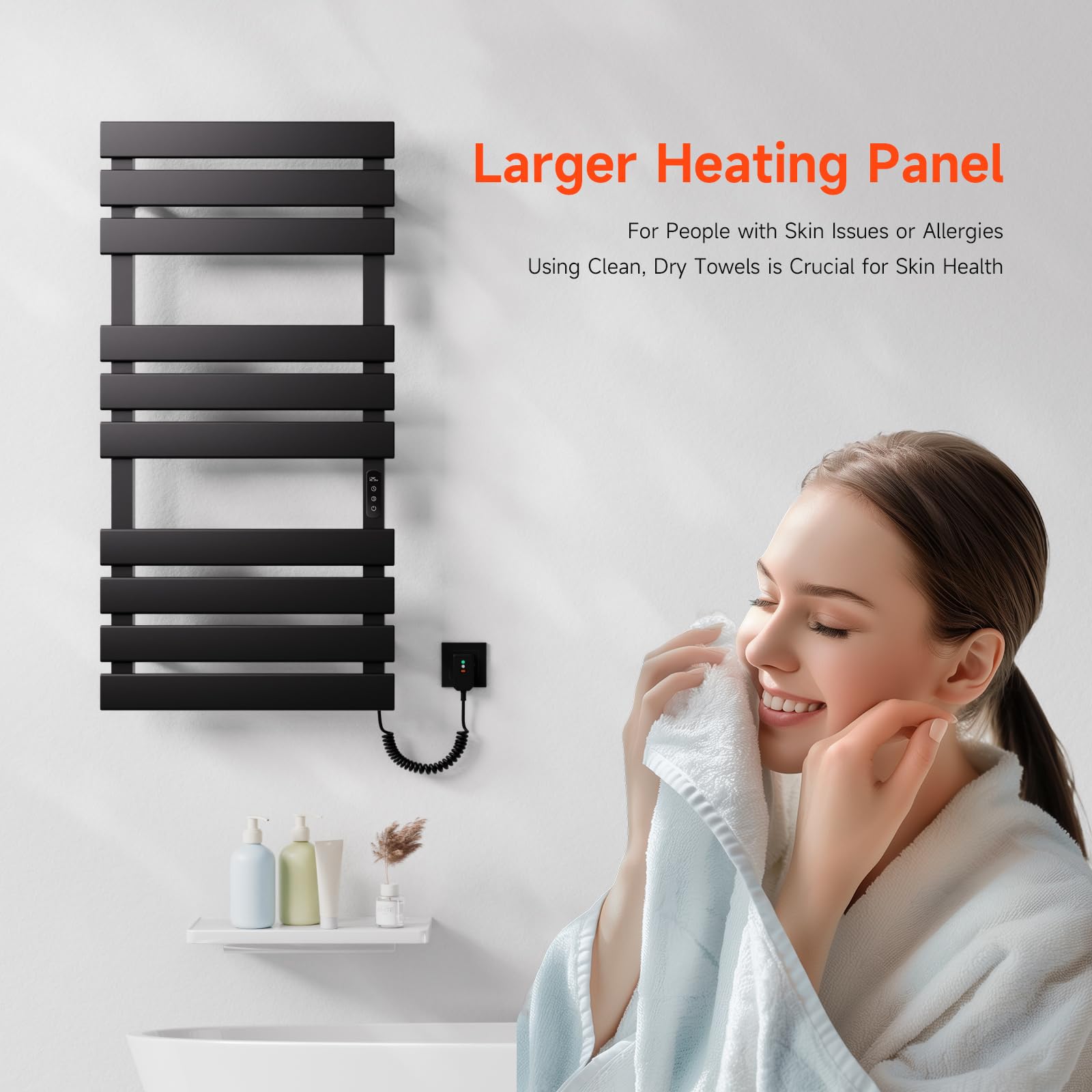 WiFi Electric Heated Towel Warmer Rack 43 x 22 Inches - 410W Wall Mounted with Timer & LED Indicator, Black - Perfect for Bathroom, Spa, Gym & Luxury Home Use
