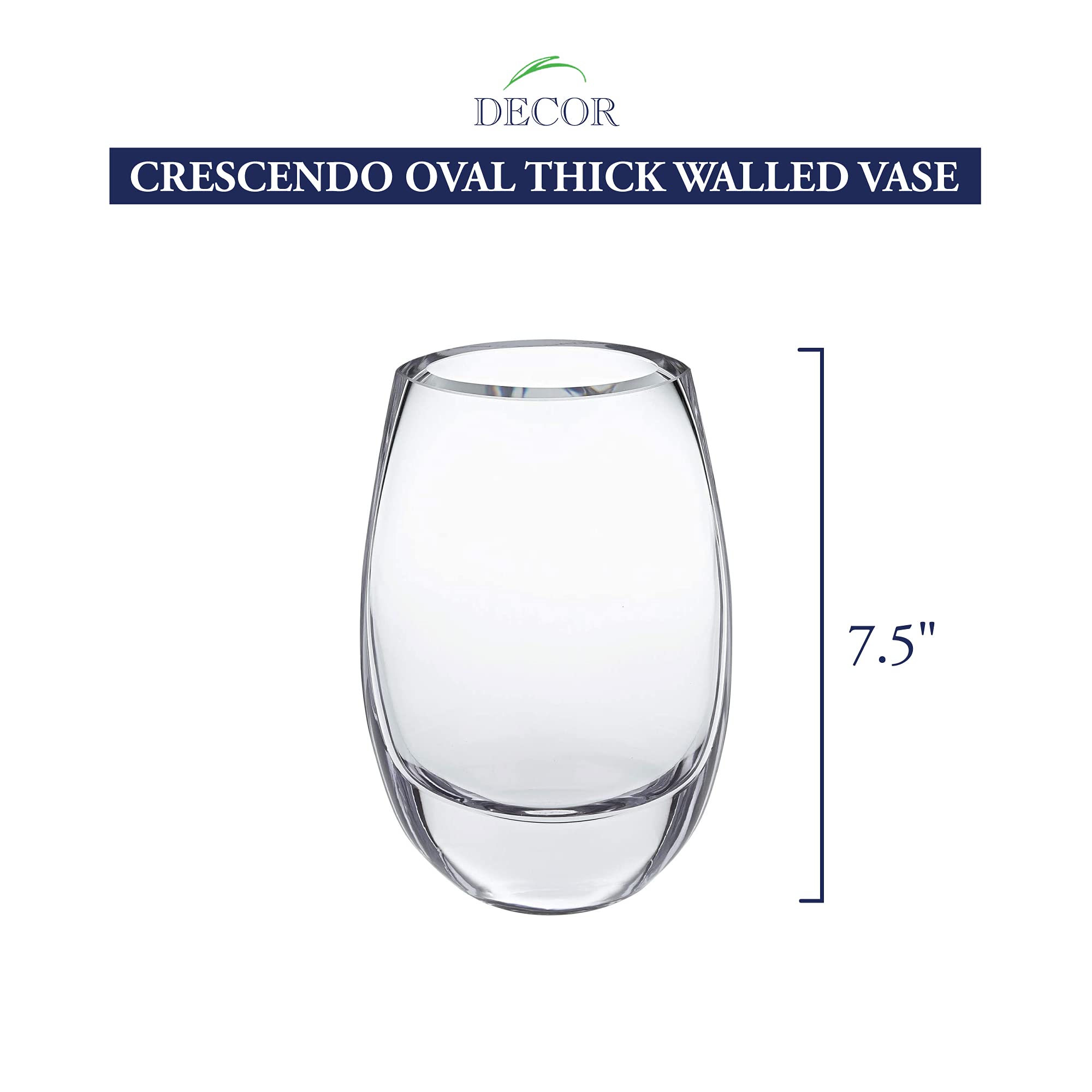 Badash Crescendo Clear 7.5 Inch Glass Vase - Elegant Home Decor for Flowers, Centerpieces & Wedding Arrangements