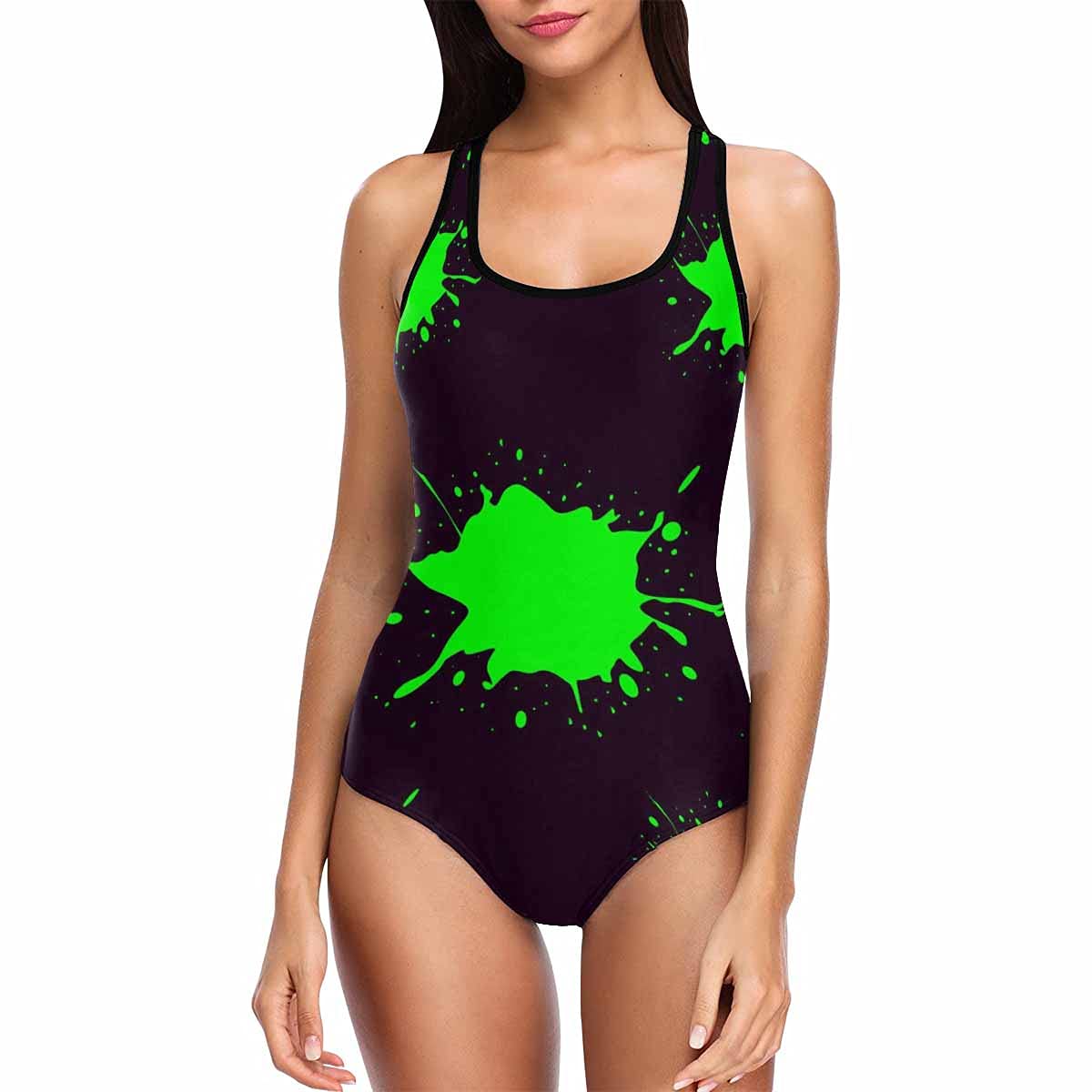 **InterestPrint Green Blots One Piece High Waist Tank Top Women's Bathing Suit - Perfect for Swimming, Beach Vacations & Summer Outfits**