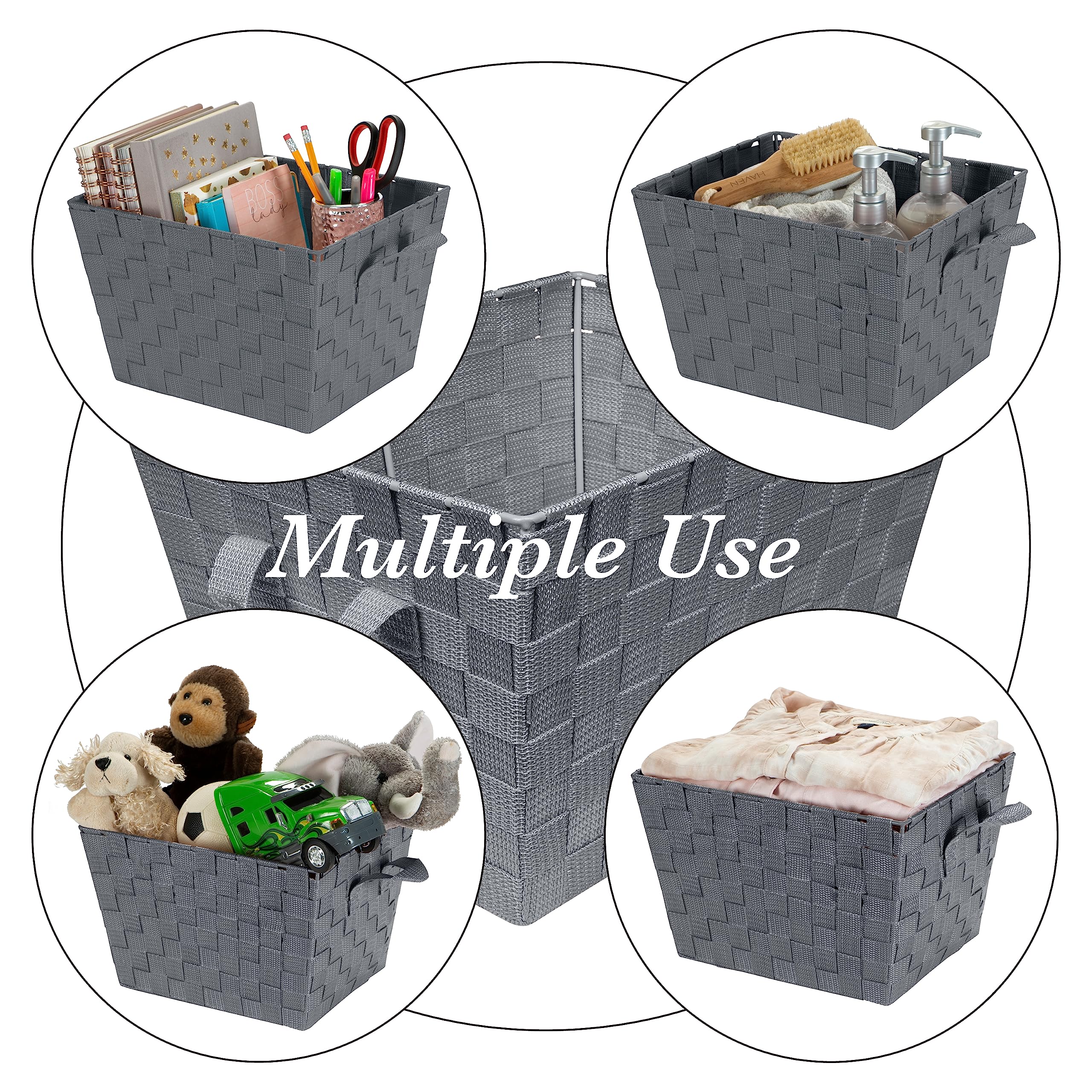 Medium Woven Storage Tote Basket - 2 Handles for Bedroom, Bathroom & Nursery Organization