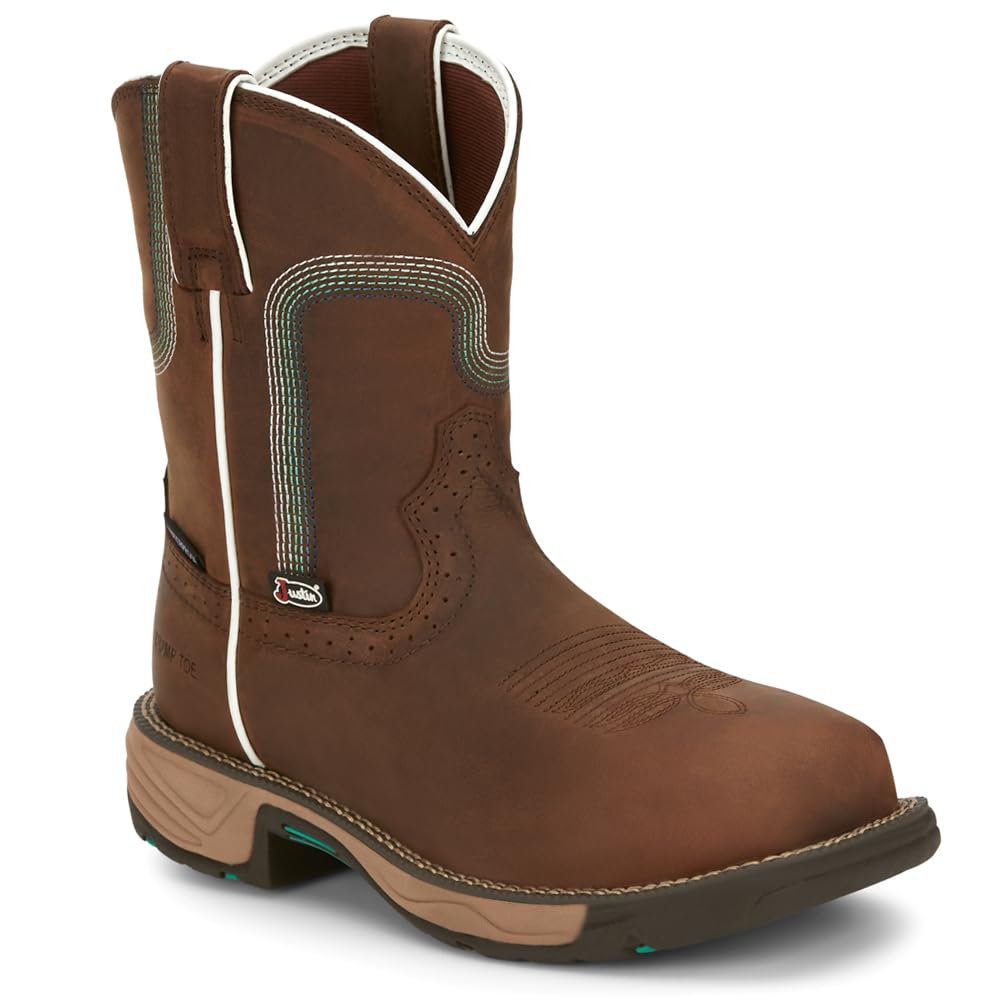 Justin Original Workboots Women's Stampede Rush 8 Inch Waterproof Square Toe Safety Work Boots - Brown Leather Composite Toe for Construction, Hiking & Outdoor Work