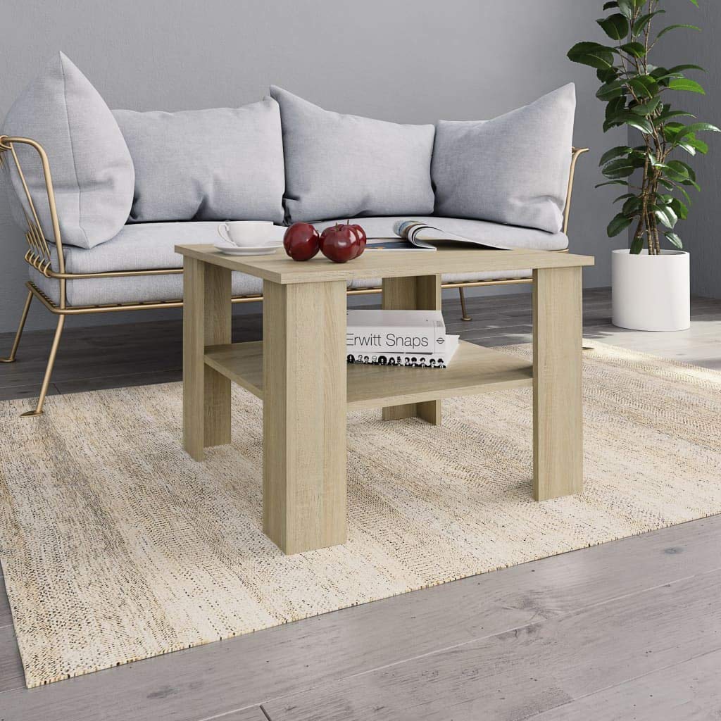 Modern Mid-Century Rectangular Coffee Table with Storage Shelf - 23.6x23.6x16.5 Inch High Gloss Cocktail Sofa Table - Solid Wood Side Table for Living Room, Lounge & Office Decor