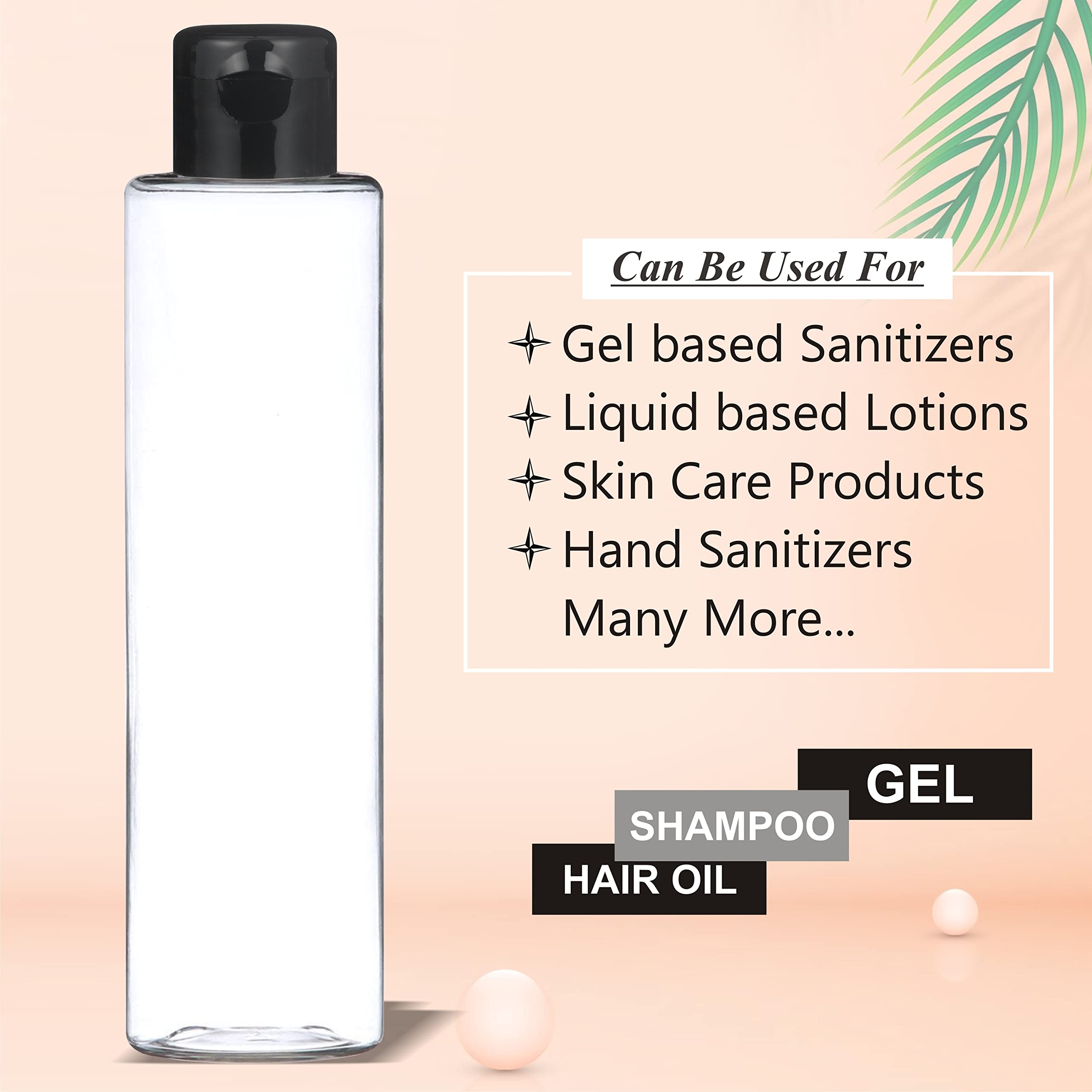 Zenvista 200ml Clear Empty Cosmetic Bottles with Black Flip Top Cap - Refillable Containers for Shampoo, Conditioner, Hair Oil, Hand Sanitizer - Perfect for Travel, Salon, Home & DIY Beauty Products (Pack of 5)