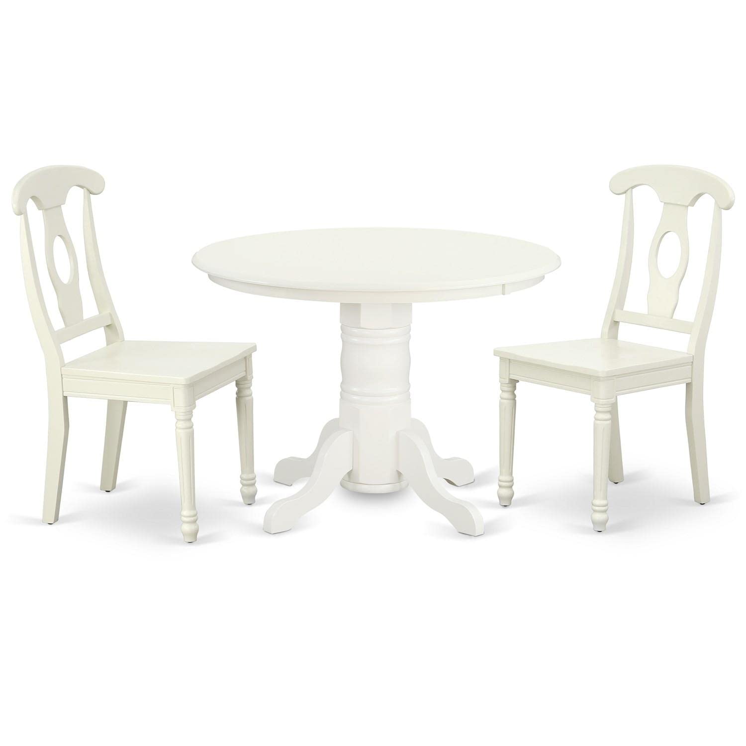 East West Furniture SHKE3-LWH-W 3-Piece Round Kitchen Dining Table Set with Pedestal Base & 2 Chairs, 42x42 Inch, Linen White - Perfect for Small Spaces, Breakfast Nooks & Cozy Apartments