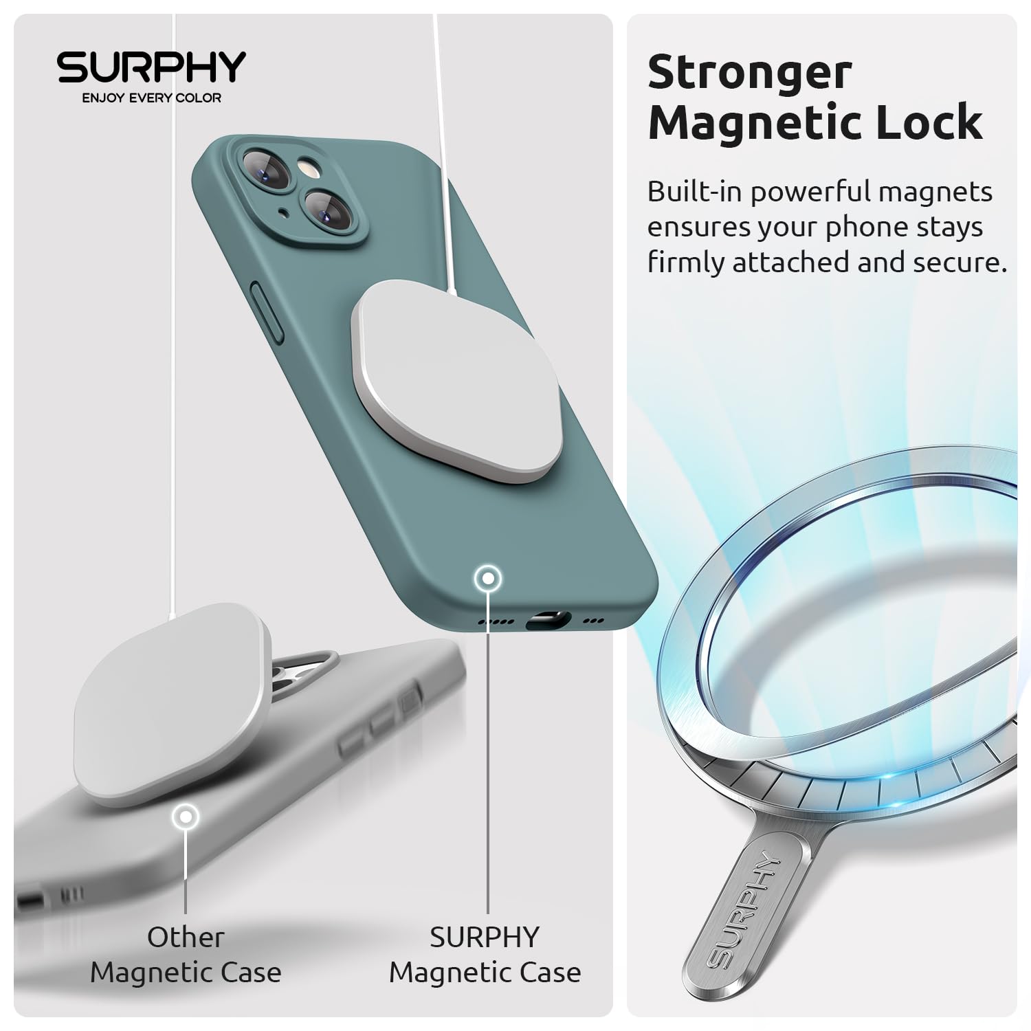 SURPHY MagSafe Compatible iPhone 15 Case (6.1 inch 2023) with 2 Pack Screen Protector - Liquid Silicone Phone Cover with Camera Protection & Soft Microfiber Lining (Cactus Green) | Perfect for Everyday Use, Travel & Outdoor Activities