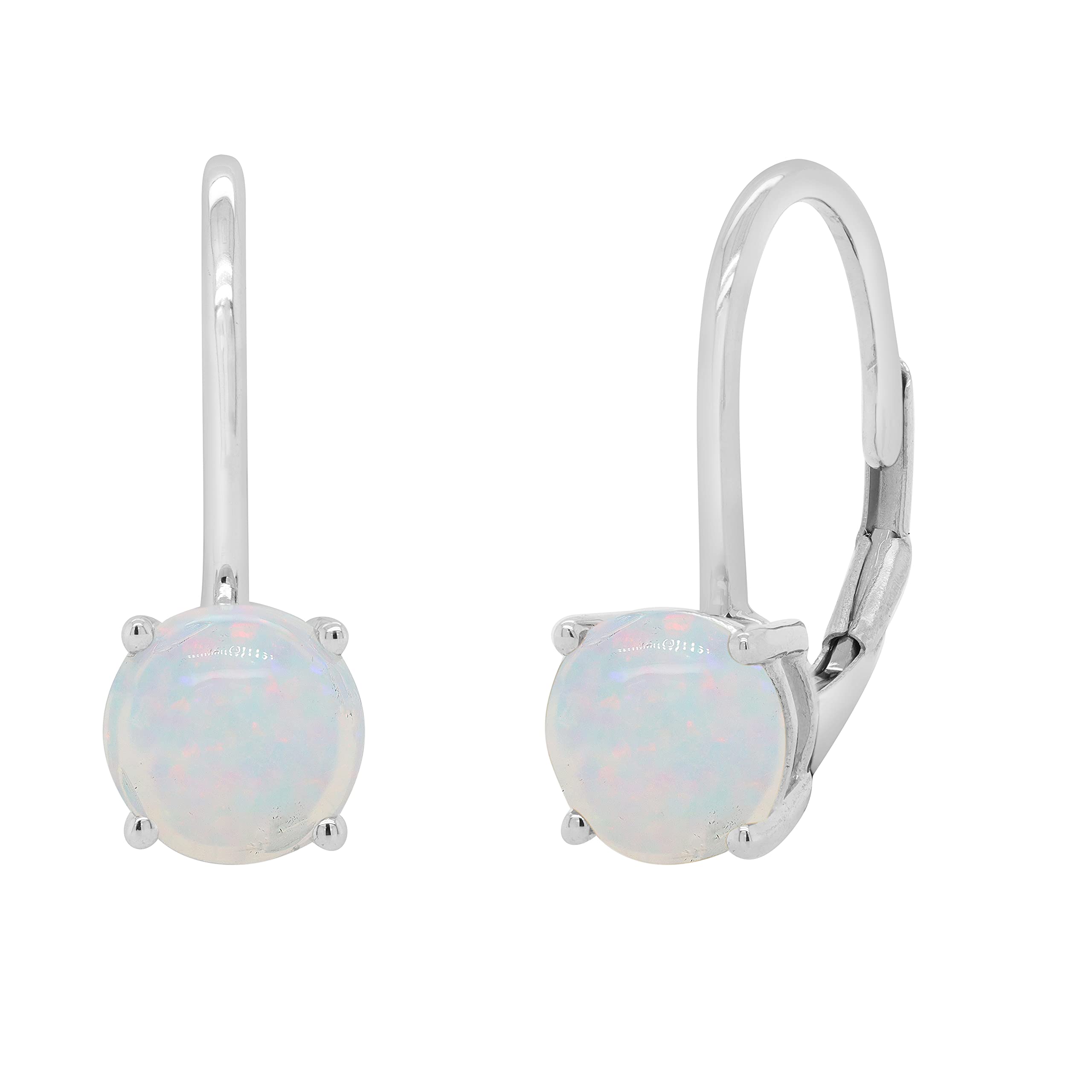 6.5MM Round Cut Simulated Multicolor Gemstone Leverback Stud Earrings - 14k Solid Gold Solitaire Earrings for Women | Elegant Everyday Wear & Special Occasion Jewelry Gift