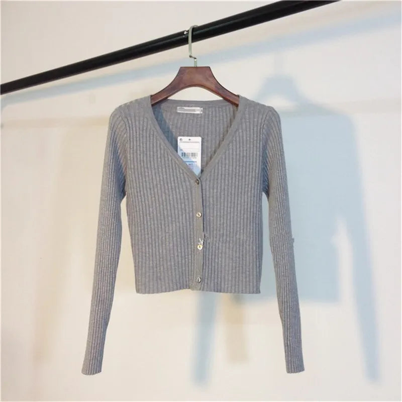 Patchwork Long Sleeve Button-Up Knit Sweater for Women - Cozy Fall & Winter Fashion - Perfect for Casual Outings and Office Wear
