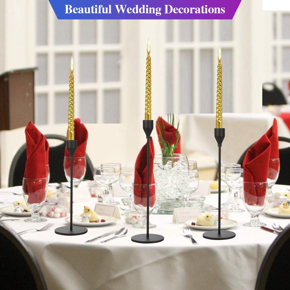 Anndason Set of 3 Black Taper Candle Holders - Elegant Decorative Candlesticks for Home Decor, Wedding Centerpieces, Dining Table, Party & Anniversary Decorations - Perfect for Romantic Dinners & Holiday Tablescapes