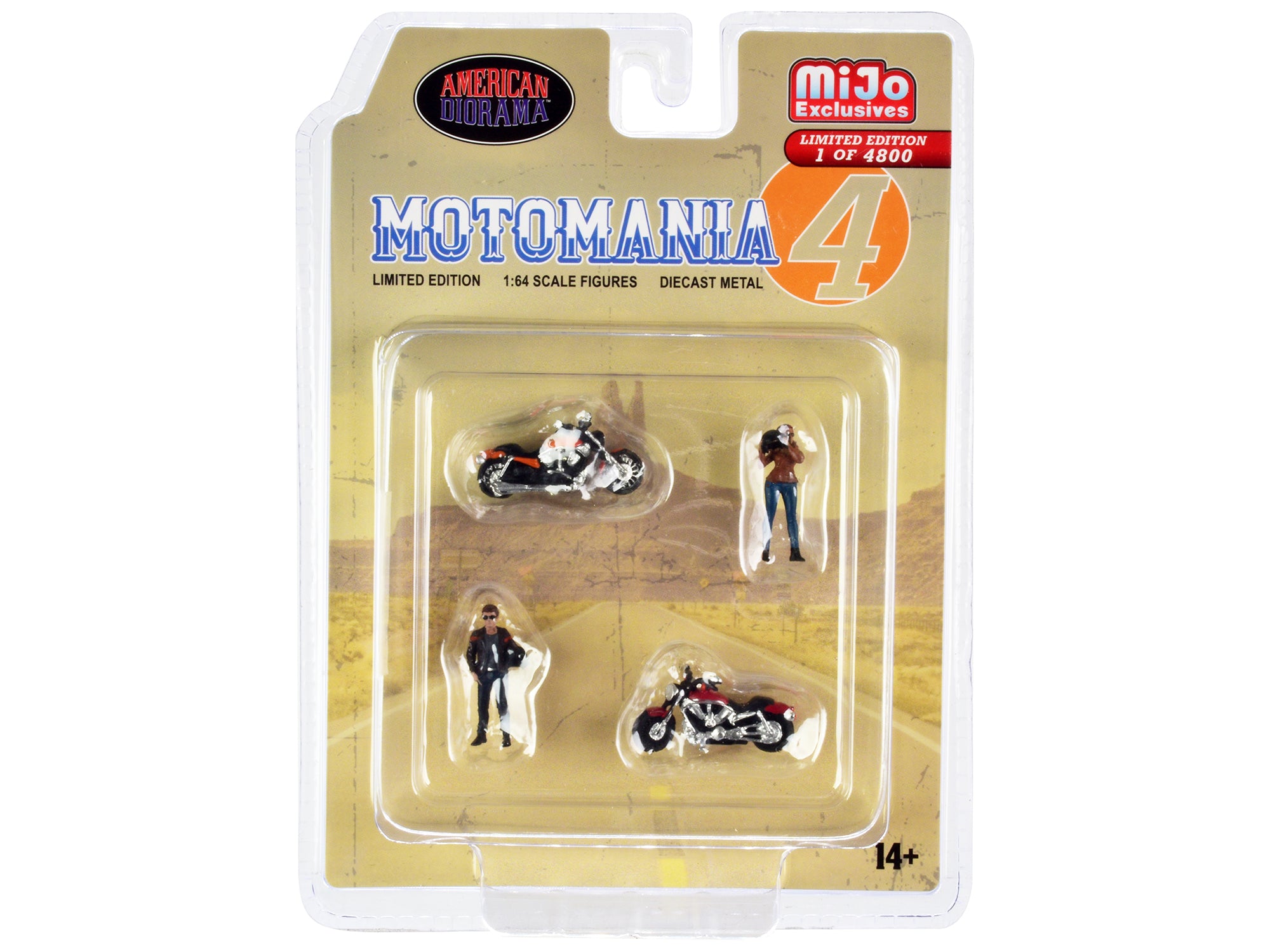 Motomania 4-Piece Diecast Set - 2 Figures & 2 Motorcycles 1/64 Scale Limited Edition (4800 Worldwide) by American Diorama - Perfect for Collectors, Model Displays & Diorama Scenes