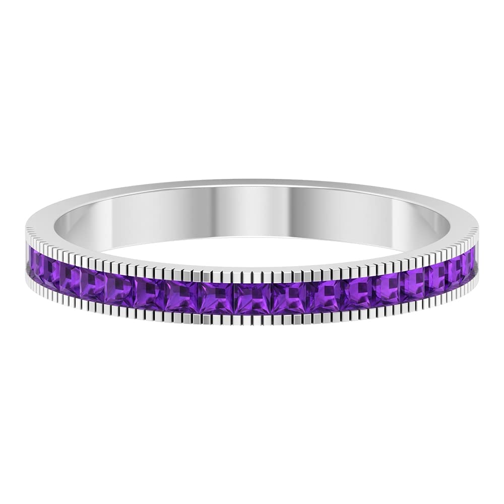 1/2 CT Natural Amethyst Half Eternity Ring - 14K Solid Gold Milgrain Band, February Birthstone Jewelry for Women - Perfect for Valentine's Day, Anniversary & Special Occasion Gifts