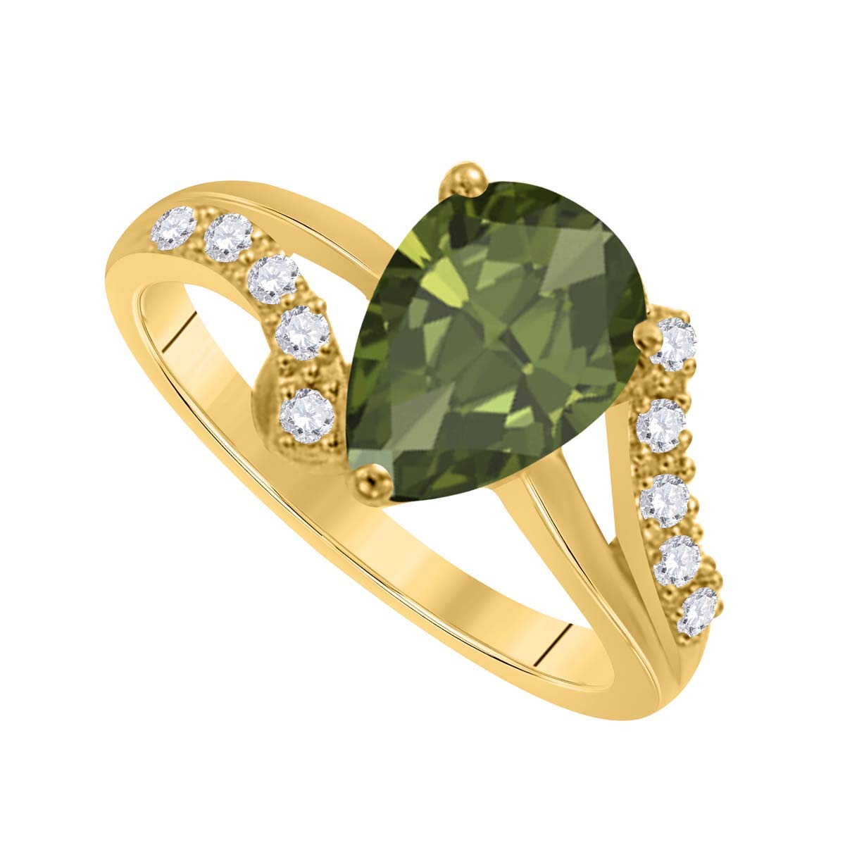 MauliJewels 1.85 Carat Diamond & Pear Green Amethyst Ring in 10K Yellow Gold - Elegant Women's Wedding Jewelry for Engagement, Anniversary & Special Occasions