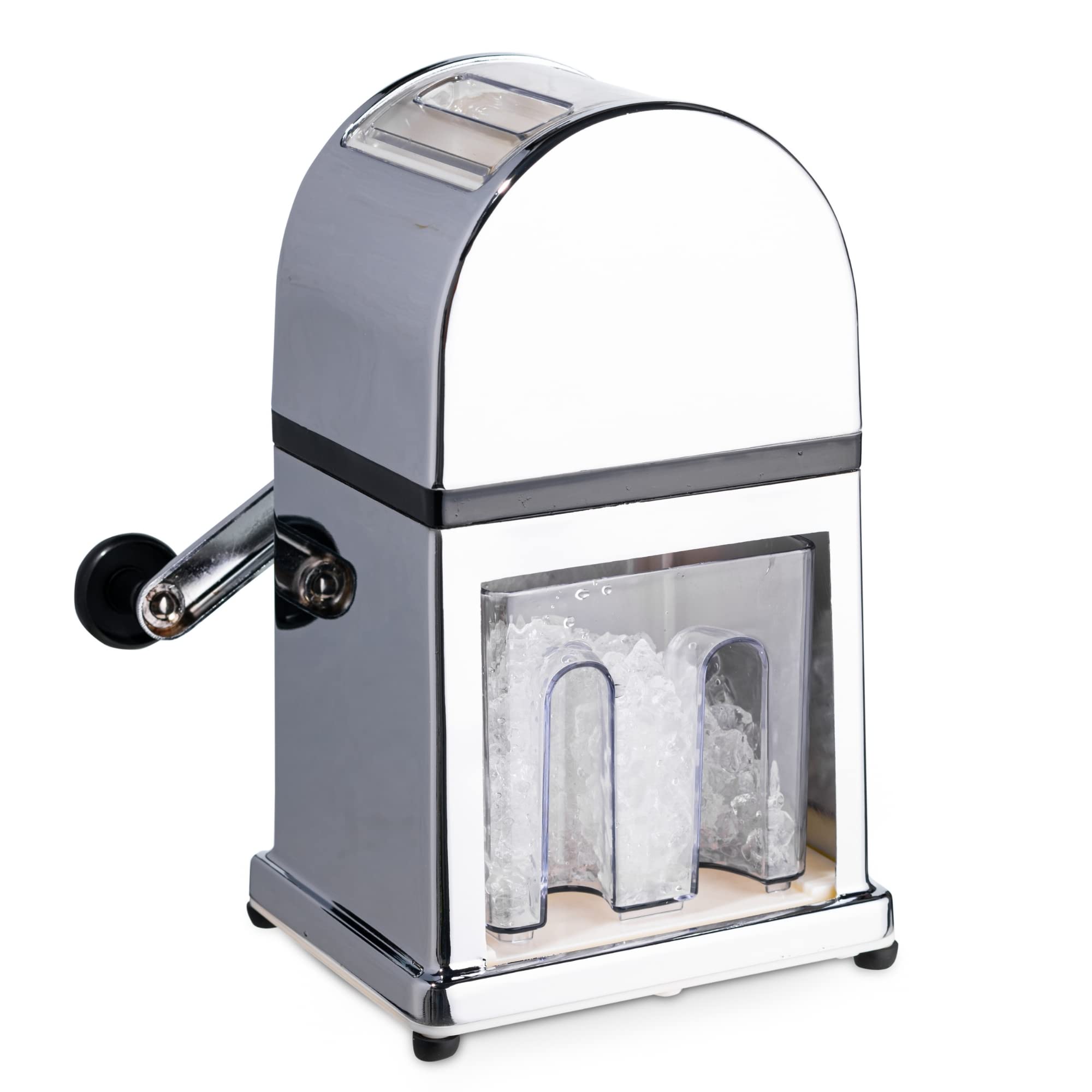 Chrome Manual Ice Crusher with Ice Tray & Scoop - Ice Grinder & Chopper for Cocktails, Smoothies & Home Bars - Perfect for Parties & Kitchen Use