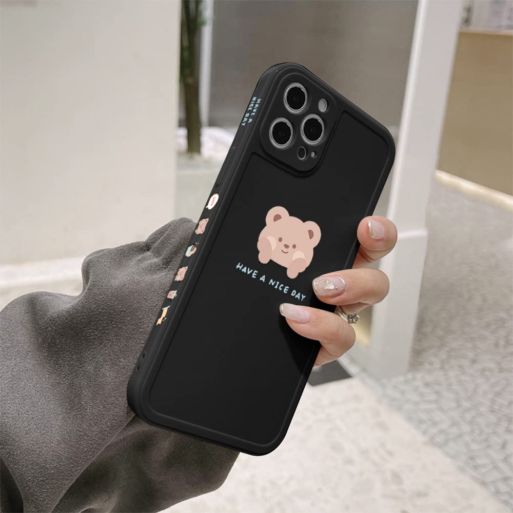 Ownest Cute Brown Bear Painted iPhone 13 Pro Max Case - Slim Soft Flexible TPU Rubber Protective Cover with Fashionable Cheek Design for Women & Girls | Perfect for Everyday Use, School & Work Accessories