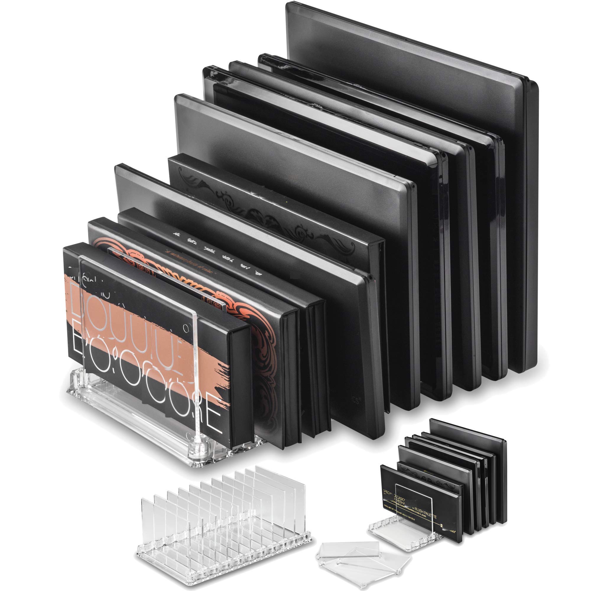 byAlegory Clear Acrylic Makeup Eyeshadow Palette Organizer with Removable Dividers - 10 Compartment Vanity Desk Storage for All Palette Sizes | Perfect for Makeup Artists, Beauty Enthusiasts & Salon Organization