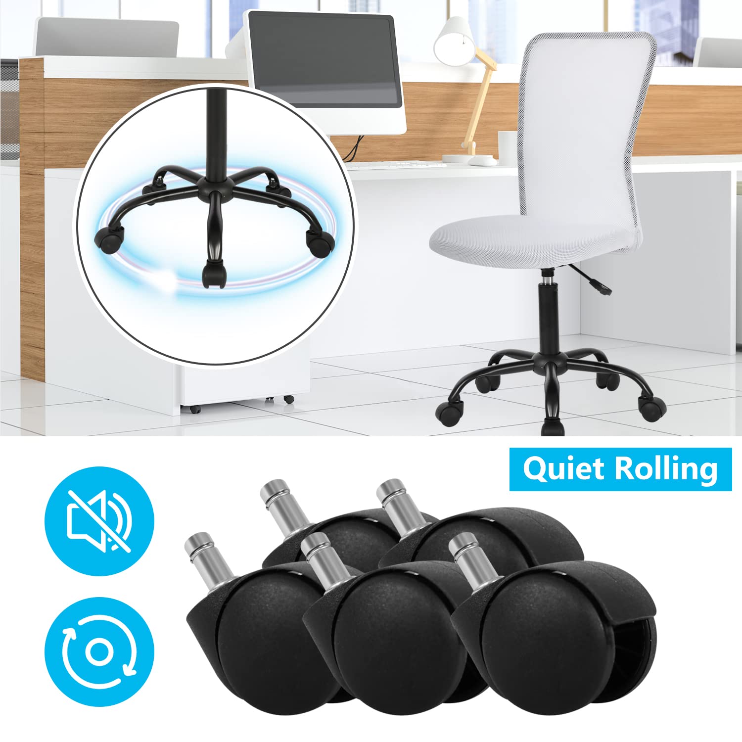 Ergonomic Armless Office Chair - Adjustable Height Mesh Computer Desk Chair with Lumbar Support, Rolling Swivel Task Chair for Small Spaces, White | Perfect for Home Office, Gaming & Workspace