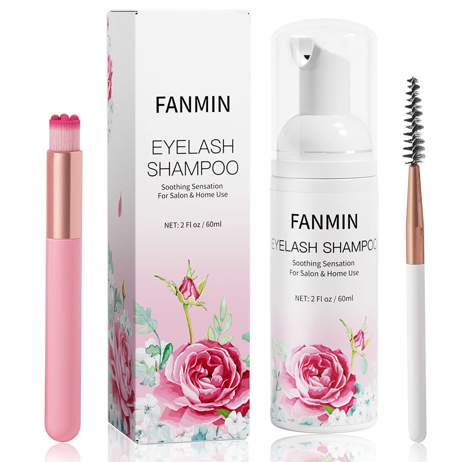 **Eyelash Extension Cleanser 60ml - Sulfate & Paraben Free Lash Wash with Mascara Wand & Brush - Gentle Foaming Cleanser for Extensions - Makeup Remover for Salon & Home Use (2 fl.oz) - Perfect for Daily Lash Care & Professional Treatments**