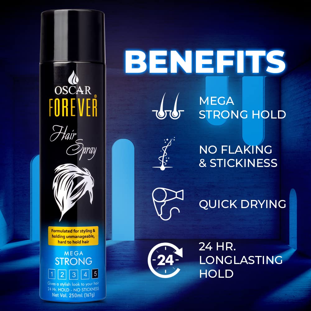 Oscar Forever Hair Spray - Strong Hold Styling Hairspray with Nourishing Formula for Men & Women (250ml) - Perfect for Daily Use, Parties, Weddings & Professional Styling