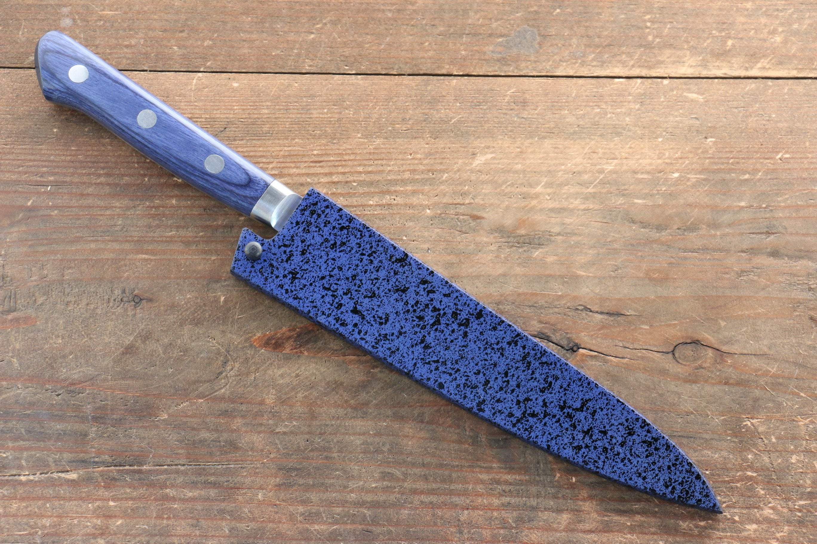 Premium Japanese Seisuke Seiten Molybdenum Petty Utility Knife 120mm - Blue Pakkawood Handle with Protective Sheath - Ideal for Home Cooking, Sushi Preparation & Professional Chef Use