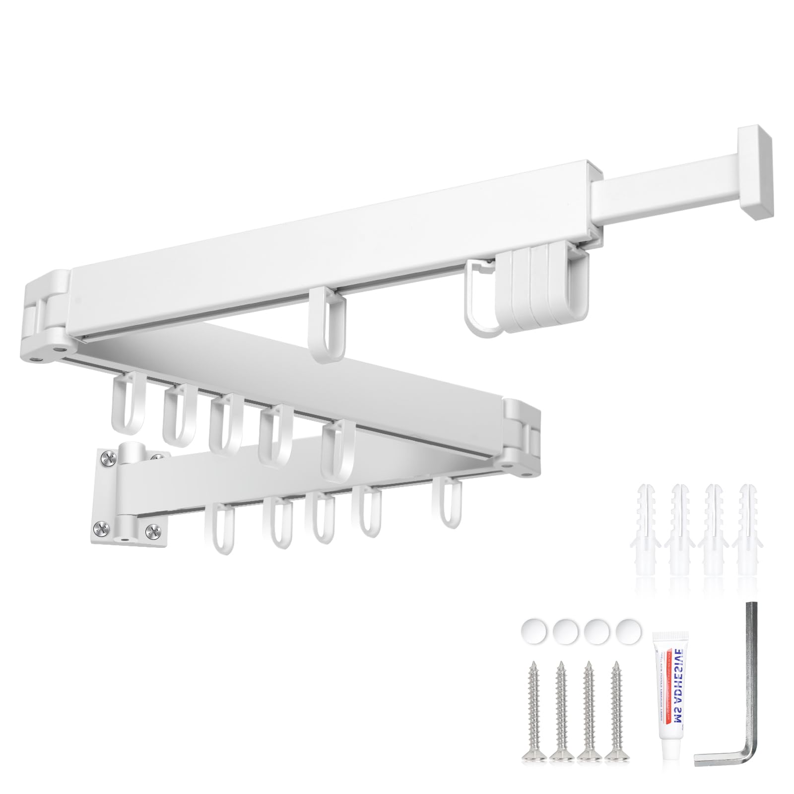 Foldable Wall Mounted Clothes Drying Rack - Space Saving Retractable Laundry Organizer, White Collapsible Tri-Fold Garment Dryer for Small Apartments & Bathrooms | Perfect for Indoor Drying, Baby Clothes & Delicate Laundry