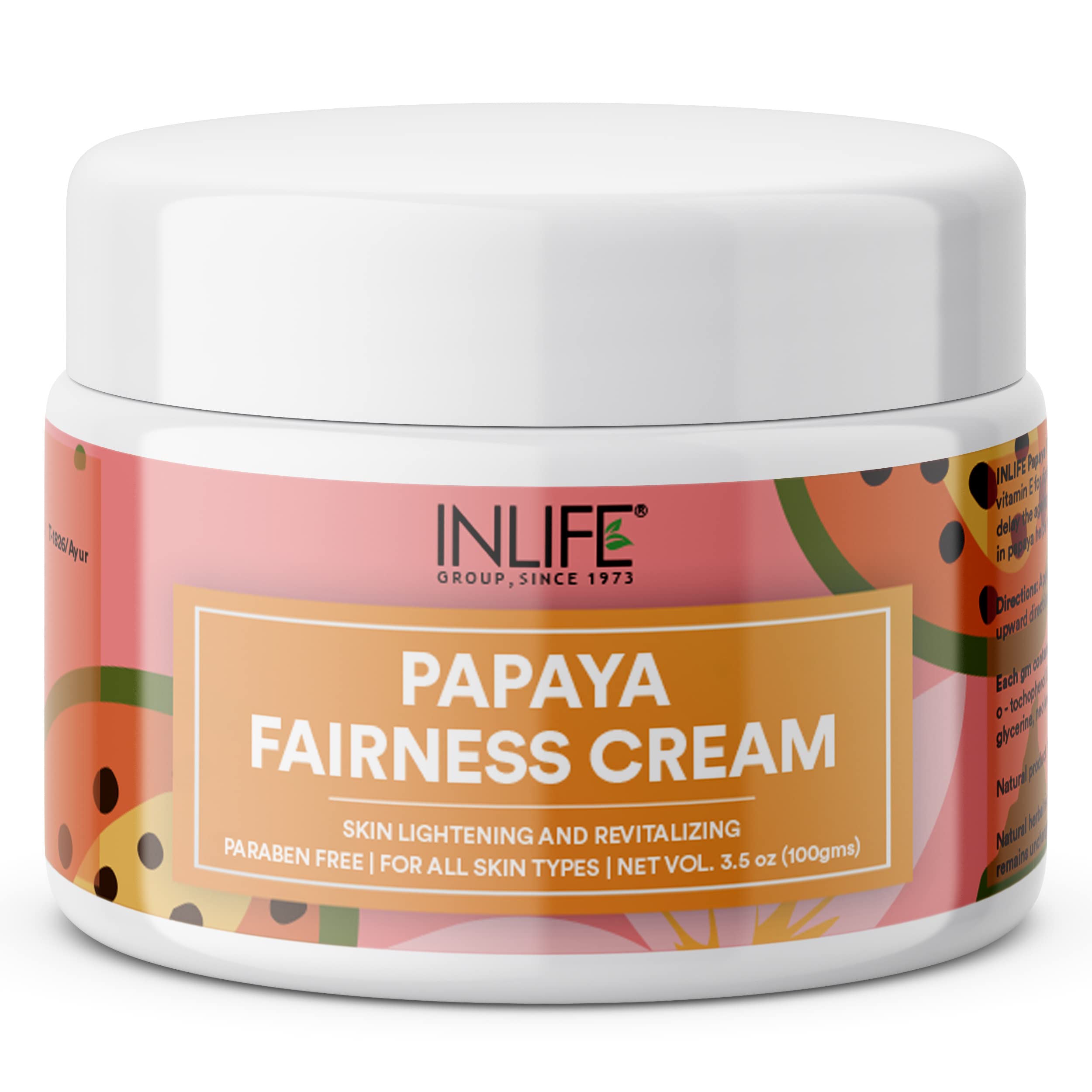 INLIFE Natural Papaya Face Cream for Women & Men | 100g Ayurvedic Herbal Moisturizer | Paraben-Free, All Skin Types | Brightening & Anti-Aging | Perfect for Dry Skin & Night Care Routine