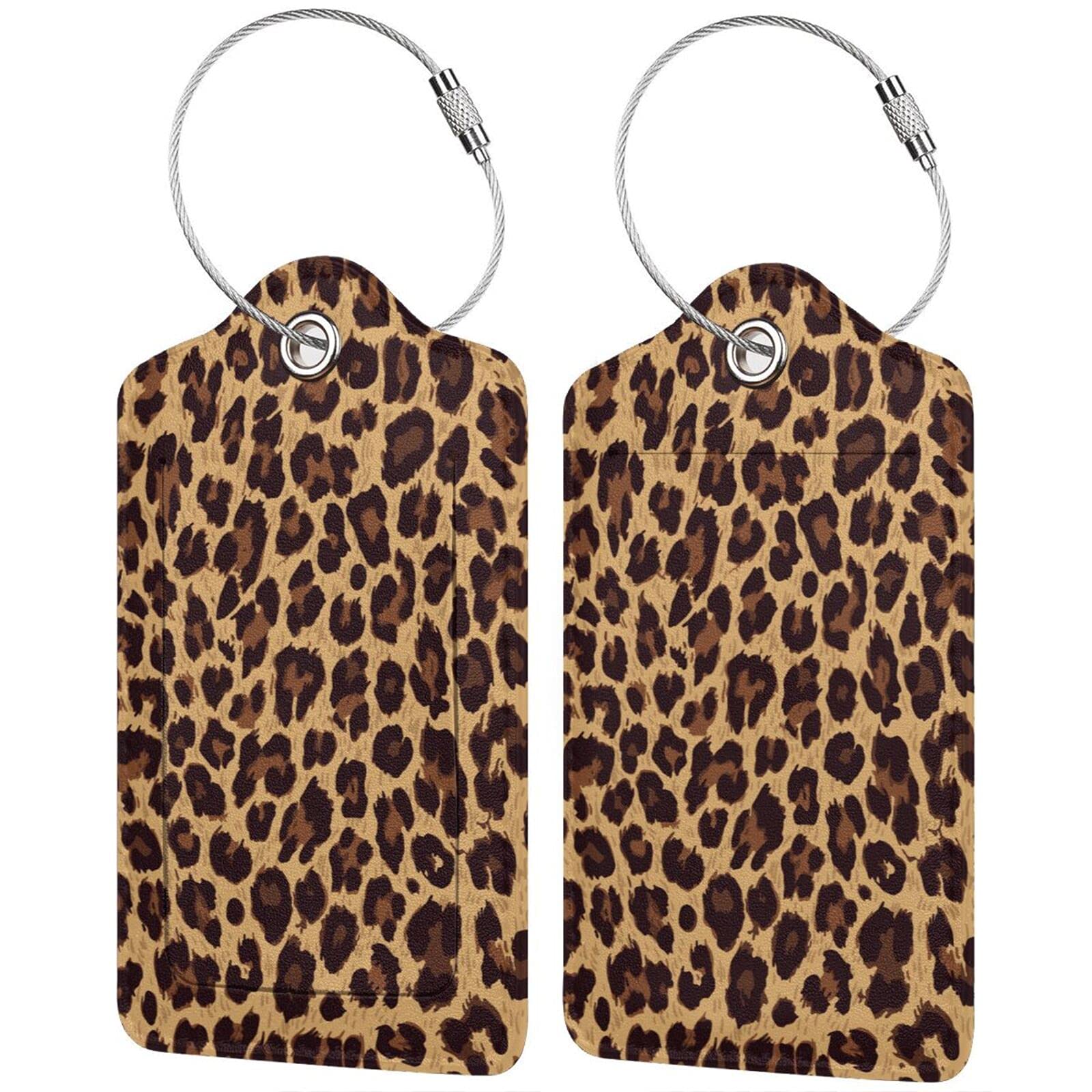 Leopard Print 2-Piece Luggage Tags Set with Privacy Cover, Stainless Steel Loop & Address Card - Durable ID Labels for Suitcases, Travel Bags & Backpacks | Perfect for Air Travel, Vacation & Business Trips
