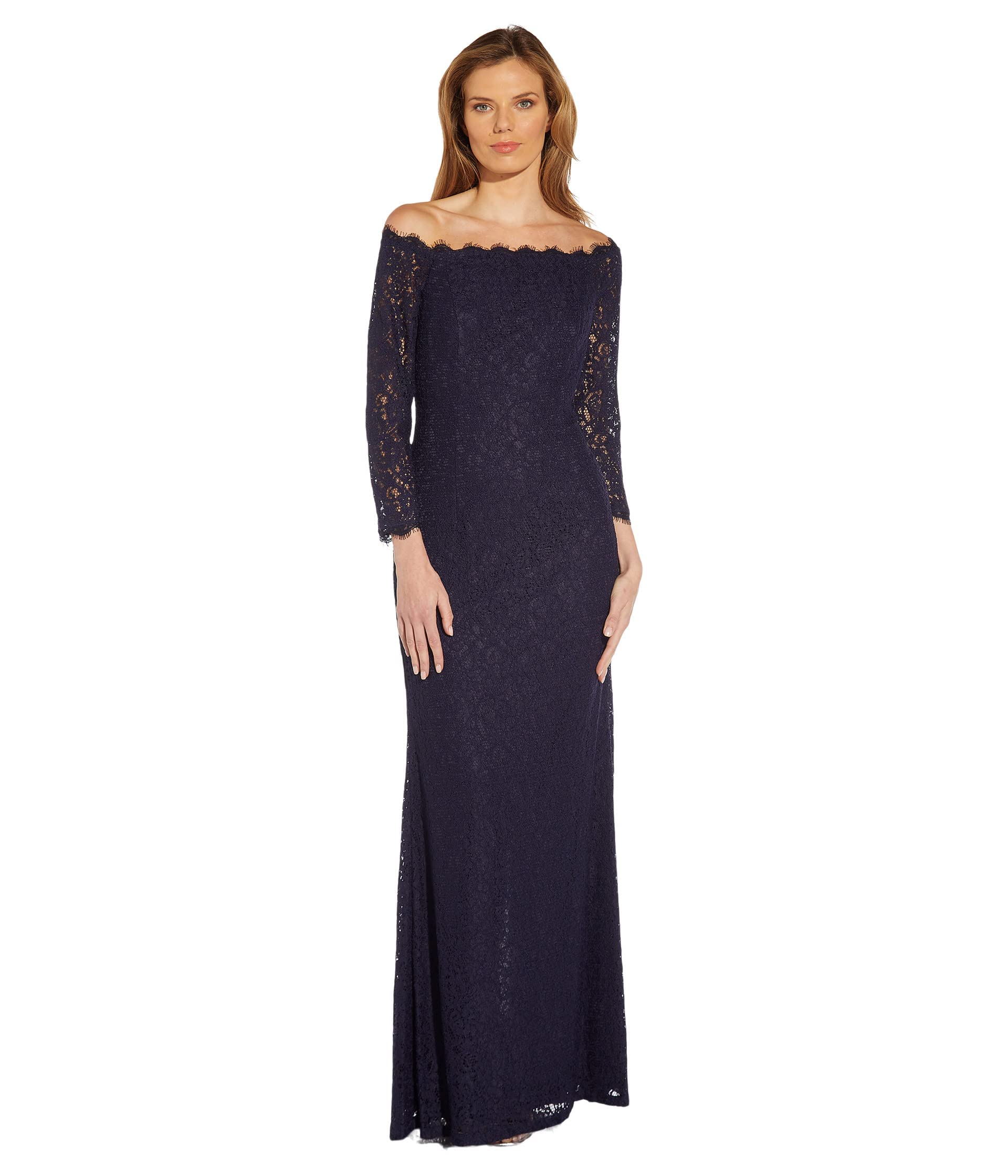 Adrianna Papell Women's Off-the-Shoulder Lace Gown - Elegant Formal Dress for Prom, Evening Gala & Special Occasions