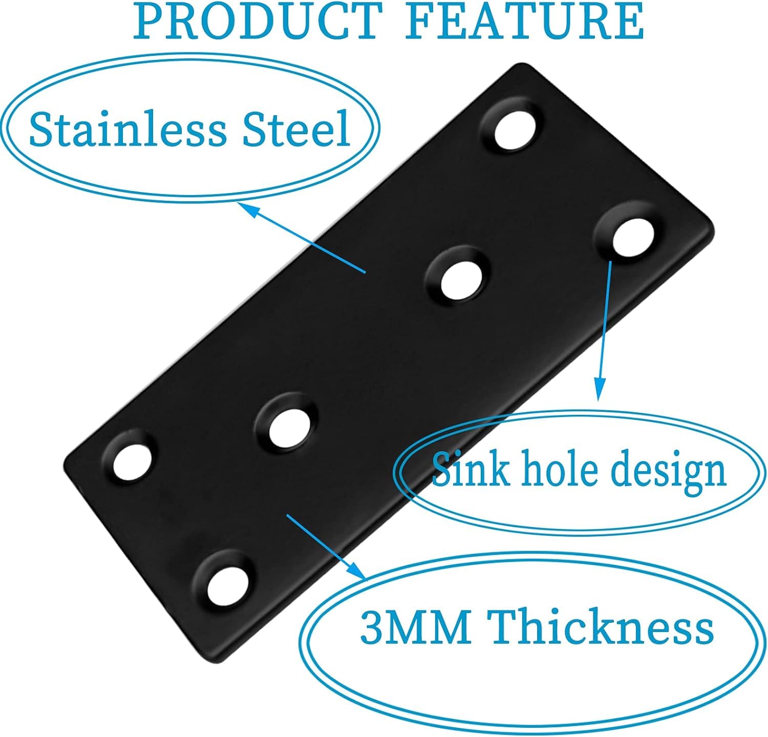 20PCS Black Flat Mending Plates - 2 Inch Stainless Steel Straight Repair Brackets, Heavy Duty Metal Joining Plates for Wood Furniture, Fence, Bookcase & DIY Projects - Perfect for Home Repair, Woodworking & Furniture Reinforcement