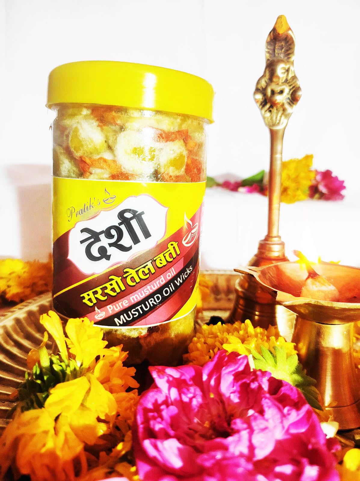 Pure Mustard Oil Cotton Wicks for Puja & Diya - 150 Pack Long Burning (15-20 Min) | Organic Sarso Oil Batti for Hindu Rituals, Prayer & Meditation | Perfect for Home Temple, Spiritual Ceremonies & Festivals