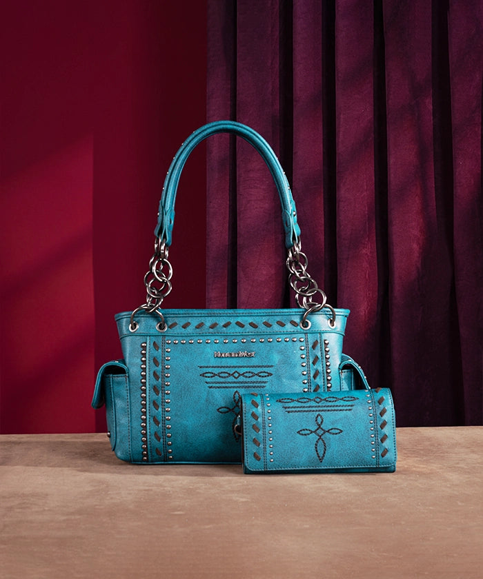 Montana West Whipstitch Studs Concealed Carry Satchel Purse - Stylish Women's Leather Crossbody Bag for Everyday Use, Travel & Work