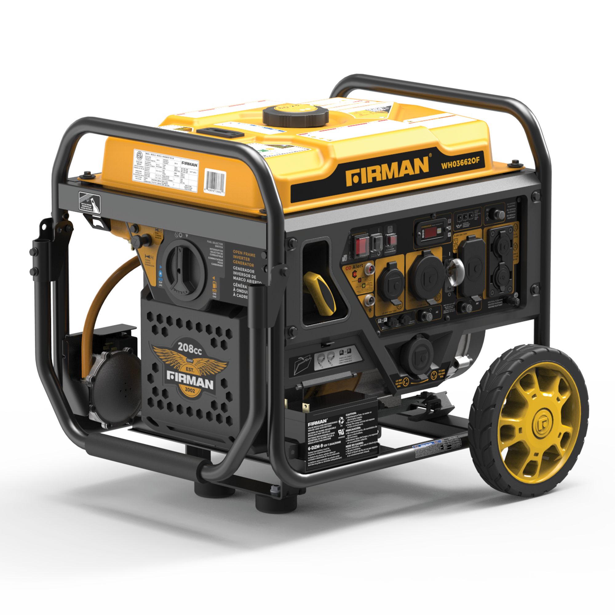 Dual Fuel Open Frame Inverter Generator 4500W with Electric Start & CO Alert - Perfect for Camping, RV Trips, and Emergency Power Backup