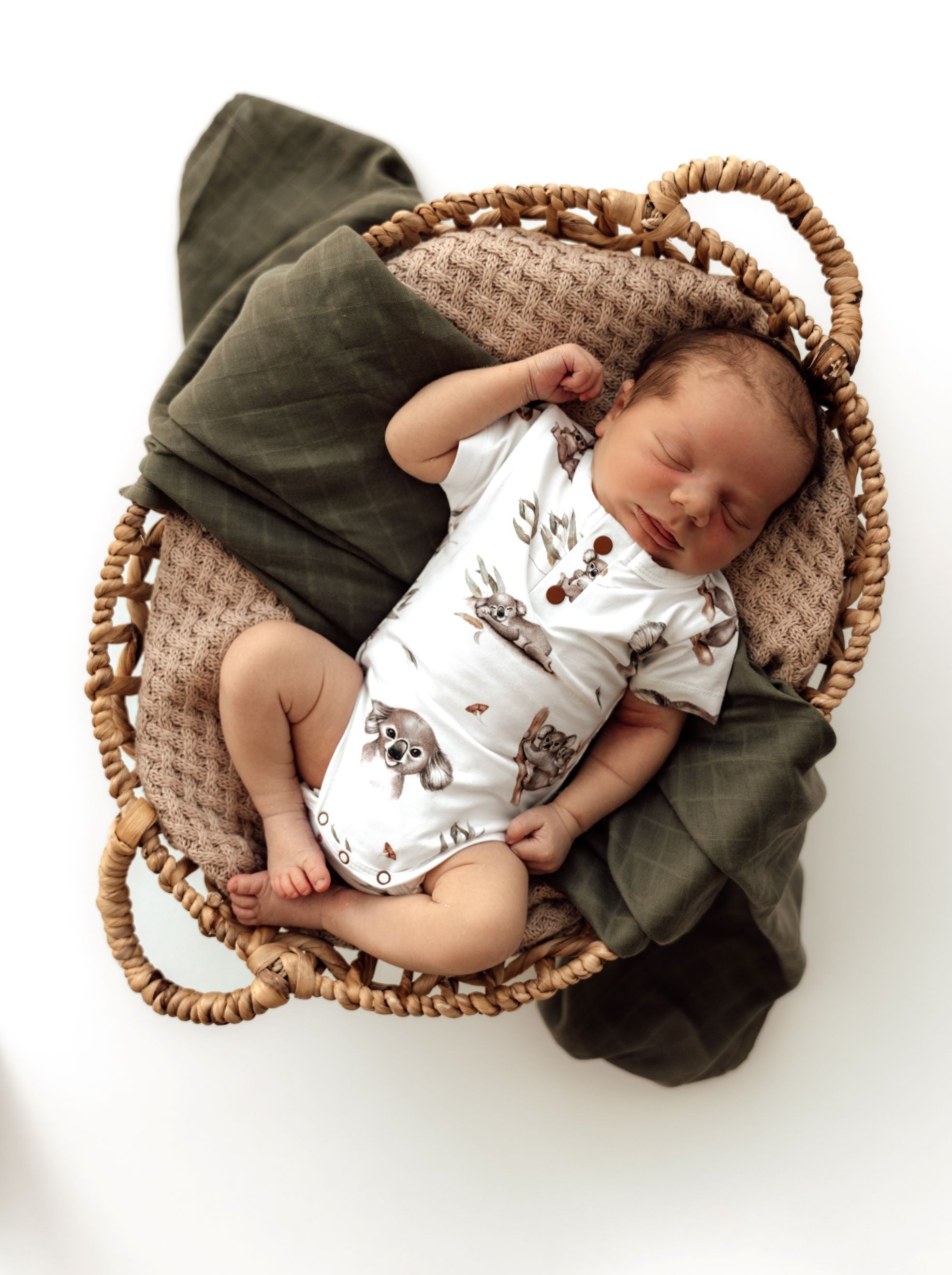 Organic Baby Short Sleeve Bodysuit - Snuggle Hunny Koala Print - Soft Cotton Onesie for Newborns & Infants - Perfect for Playtime, Daycare & Family Photos