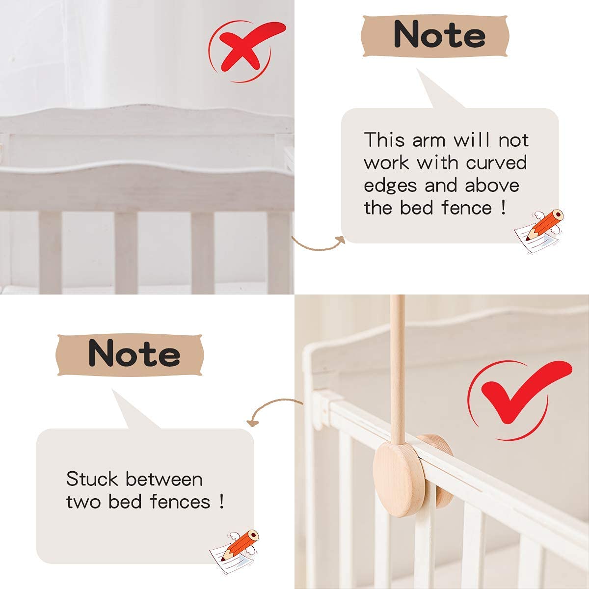 Wooden Baby Crib Mobile Holder - Nursery Decor Hanging Mount for Bed Bell & Musical Toys - Perfect for Newborn Nursery Room Decor & Baby Shower Gifts
