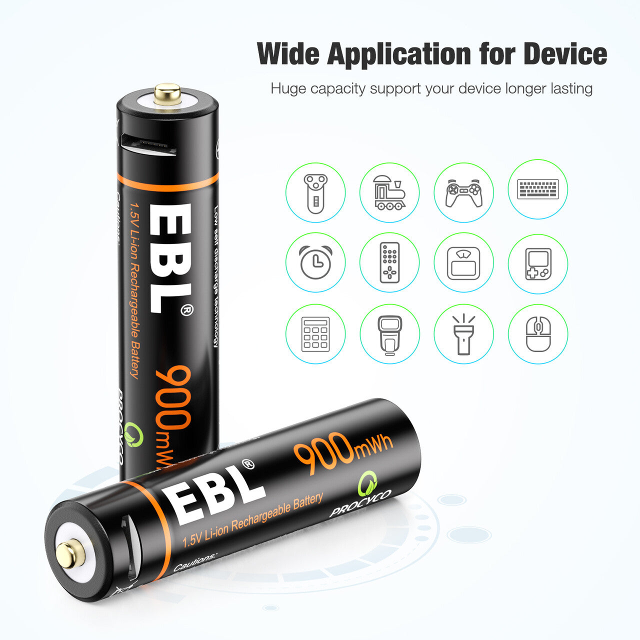 EBL 4-Pack 1.5V AAA USB Rechargeable Lithium-ion Batteries - 900mWh High Capacity - Perfect for Wireless Mice, Keyboards, Toys & Smart Home Devices