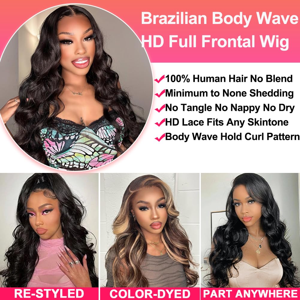 20 Inch Brazilian Human Hair Lace Front Wig - Body Wave 13x6 HD Lace Frontal with Pre-Plucked Hairline & Bleached Knots - 180% Density Natural Black Women Wig for Daily Wear & Special Occasions