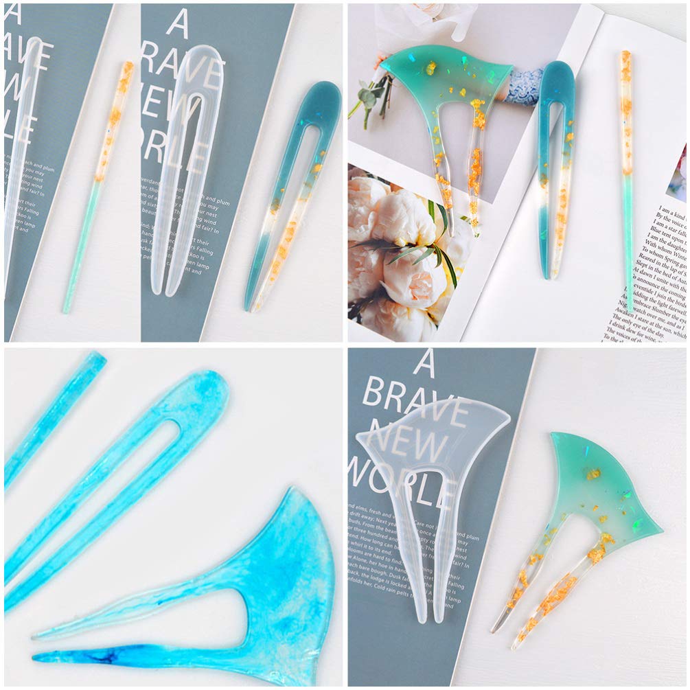 3Pcs Clear Silicone Hair Clip Molds for Resin Jewelry Making - DIY Craft Supplies, Epoxy Resin Hairpin Casting, Hair Stick & Chopstick Molds - Perfect for Handmade Hair Accessories, Bridal Hairpins & Festival Crafts