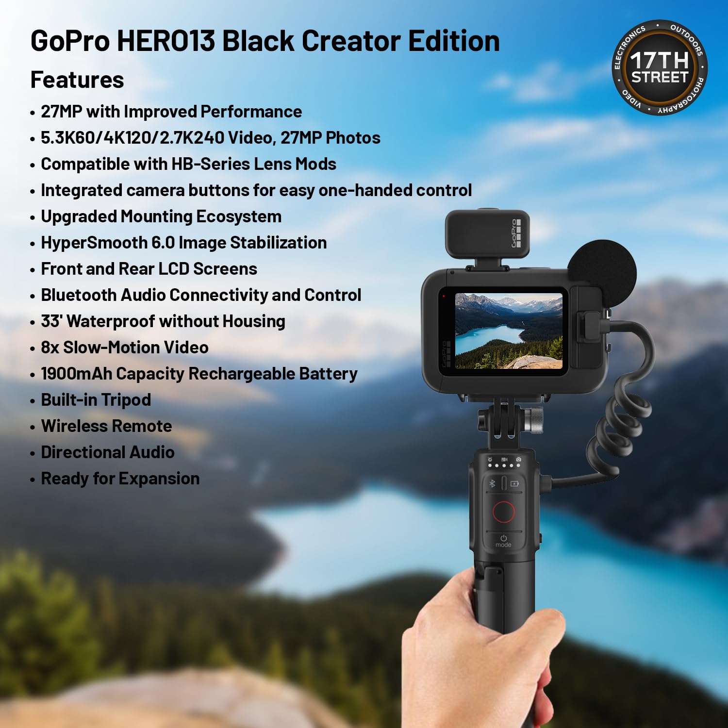 GoPro HERO13 Black Creator Edition Action Camera with Volta Grip, Tripod, Remote, Media Mod, Light Mod - Includes Extra Enduro Battery & 128GB Extreme Memory Card Bundle | Perfect for Vlogging, Travel Adventures, Sports Recording & Outdoor Activities