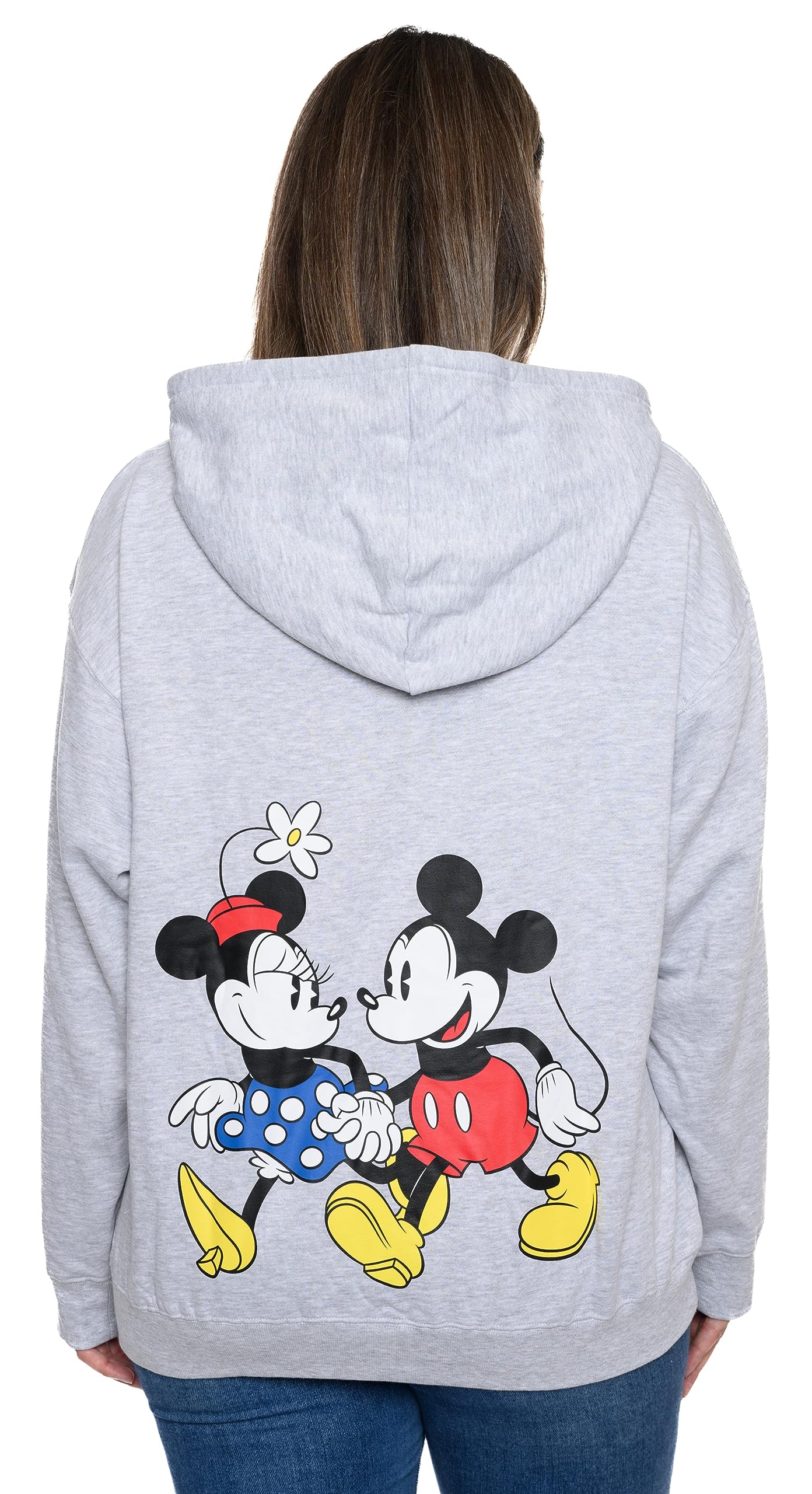 Disney Women's Mickey & Minnie Mouse Print Zip Up Hoodie - Cozy Fleece Pullover for Casual Wear & Disney Theme Park Outfits