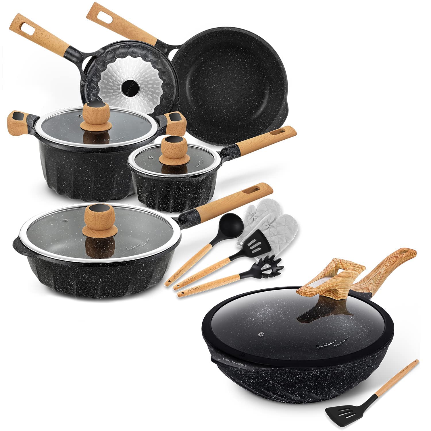 Non-Stick Induction Cookware Set - 13-Piece White Kitchenware with 12.6
