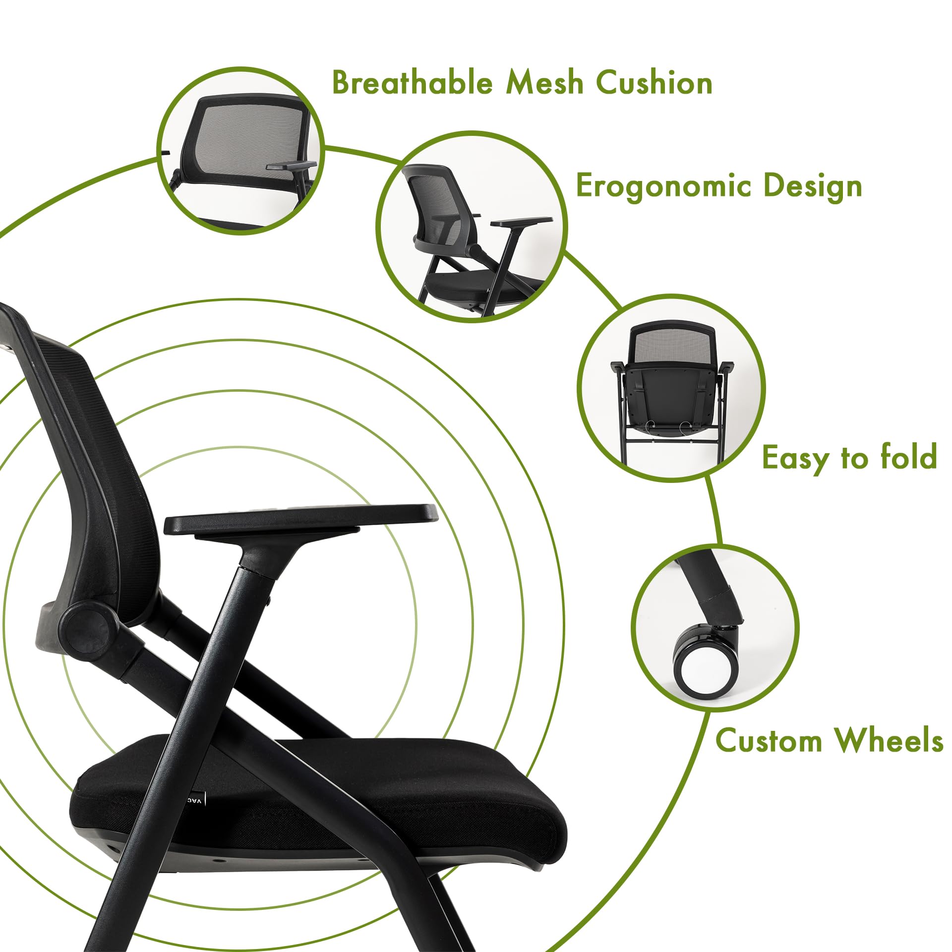 10 Pack Black Conference Room Chairs with Wheels & Adjustable Armrests - Foldable Stackable Office Chairs for School, Church, Waiting Room & Meeting Spaces