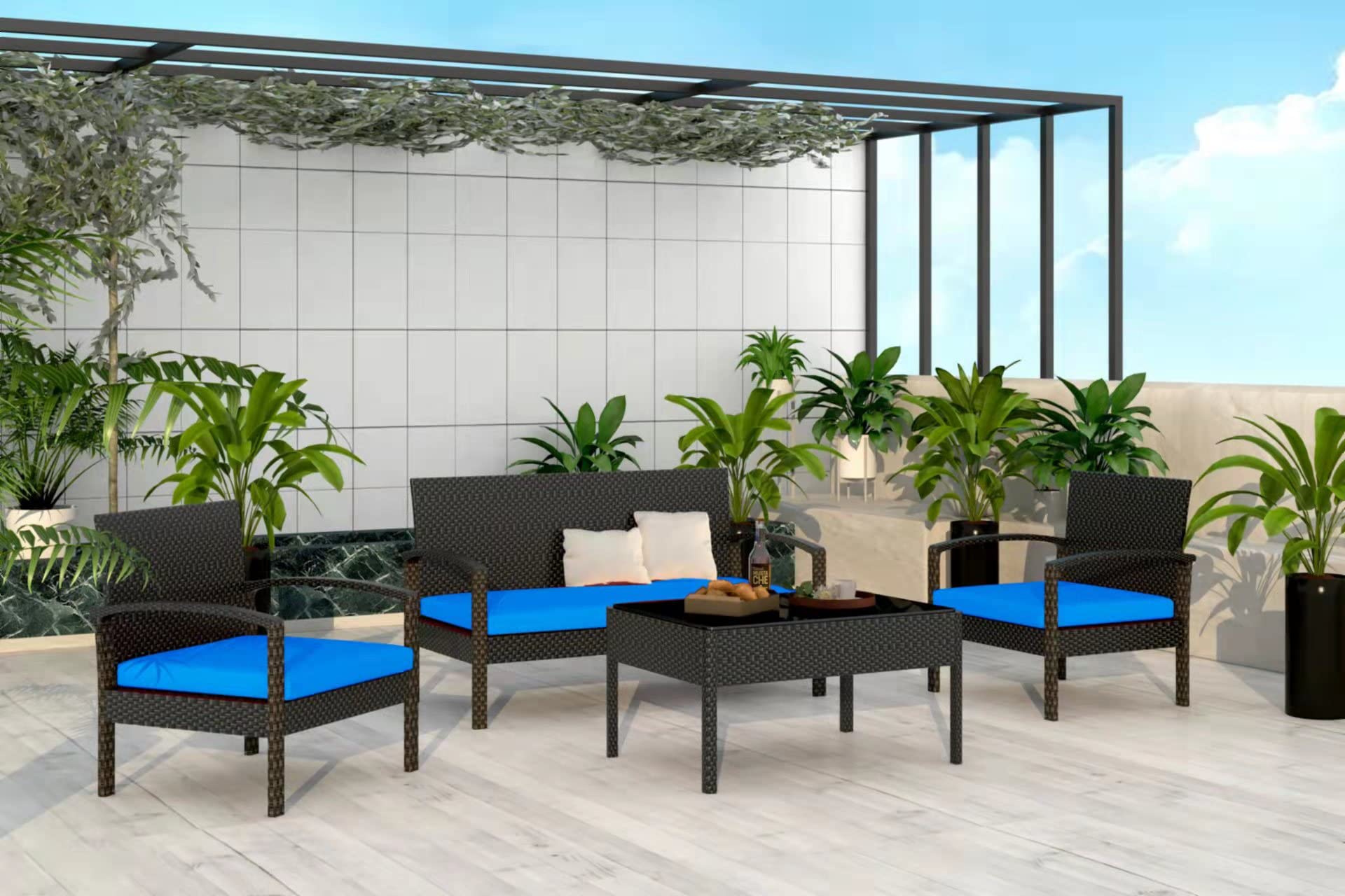 **Merax 4-Piece Outdoor Patio Furniture Set - PE Rattan Wicker Conversation Set with Center Table, Seats 4 - Perfect for Garden, Backyard, Poolside & Balcony**