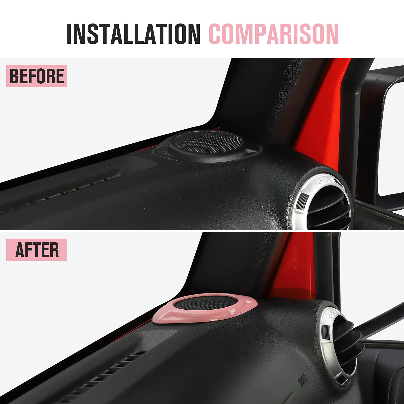 JeCar A-Pillar Speaker Cover Trim for Jeep Wrangler JK & Unlimited 2015-2018 - ABS Plastic Interior Accessories (Pink) - Upgrade Your Ride with Stylish Protection