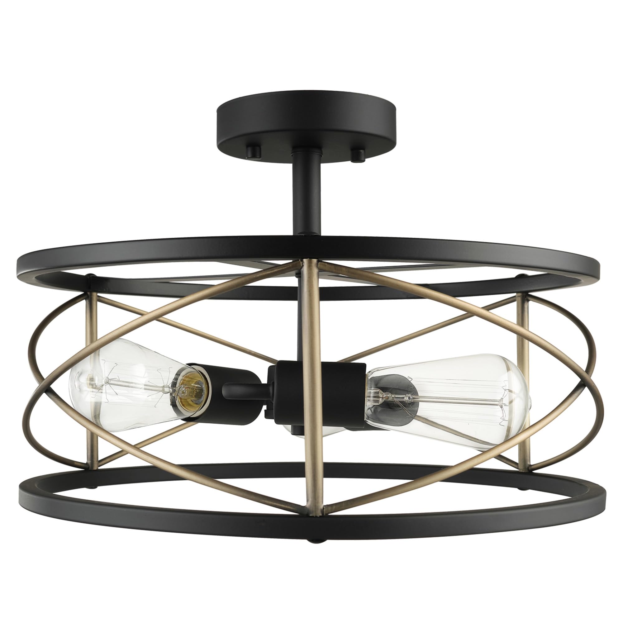 Globe Electric 60869 Denali 3-Light Flush Mount Ceiling Fixture in Matte Black with Brass Accents - Perfect for Bedroom, Hallway, and Entryway Lighting