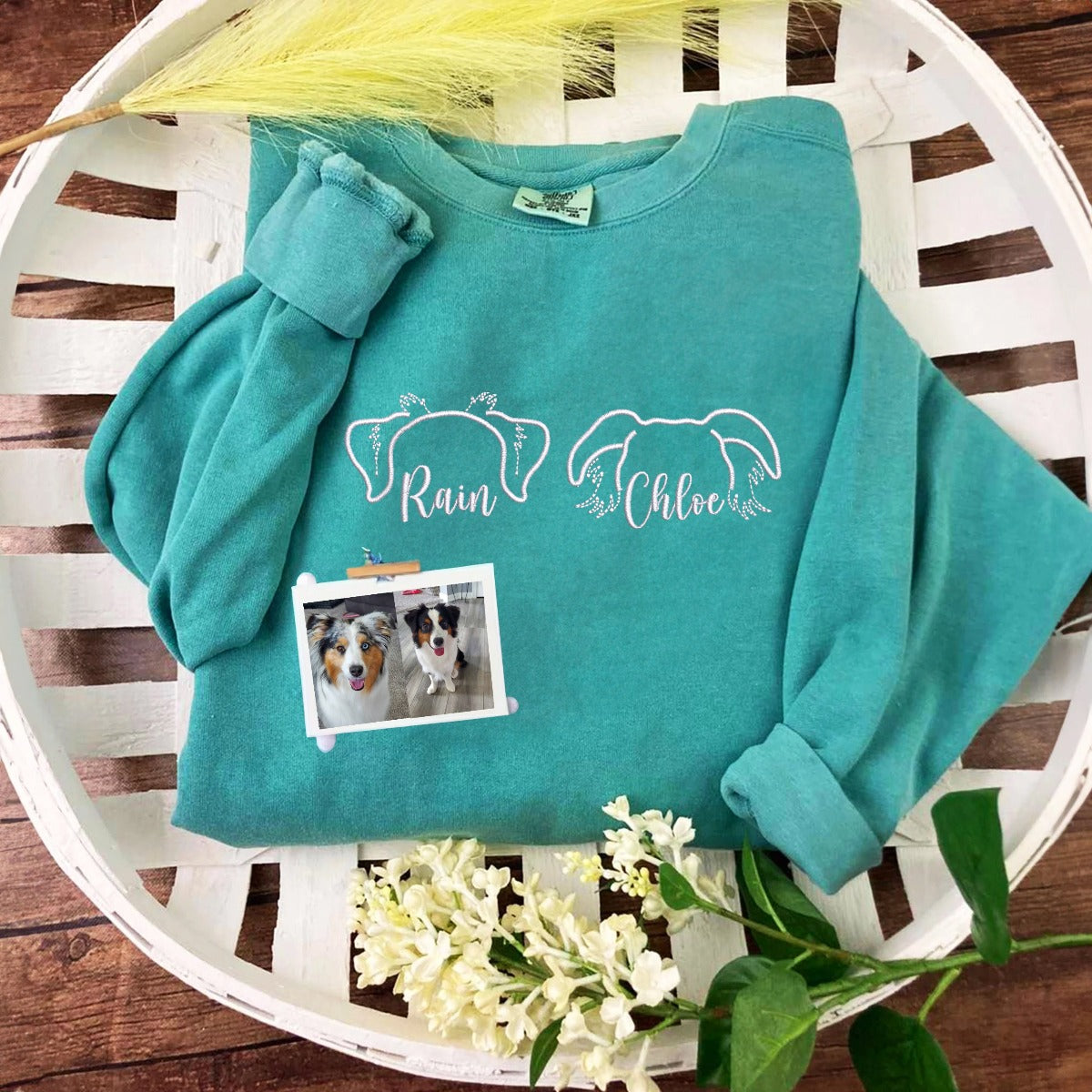 Custom Embroidered Dog Ear Sweatshirt - Comfort Colors® Pullover with Photo Personalization | Cozy Pet Lover Apparel for Casual Wear & Gifts