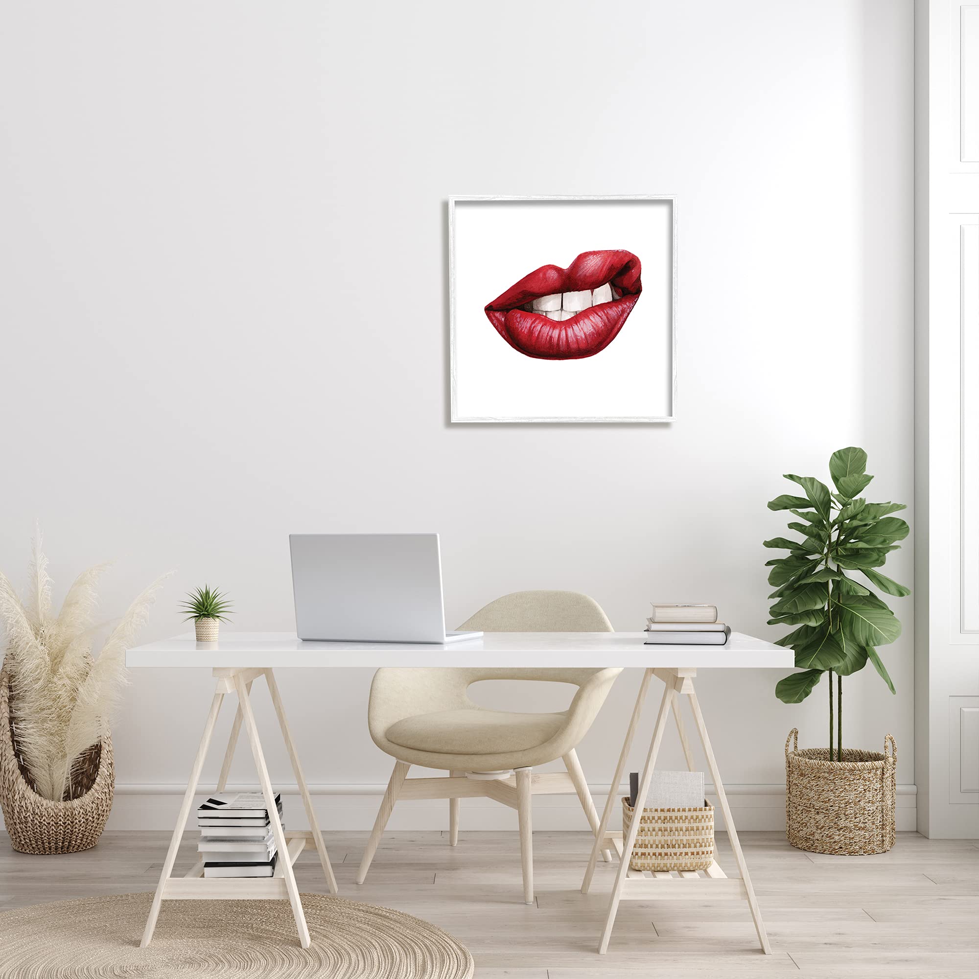 Stupell Industries 'Sneering Lips' Bold Red Lipstick Teeth Wall Art - 24x24 Inch Framed Canvas Print by Grace Popp | Modern Home Decor for Living Room, Bedroom & Office