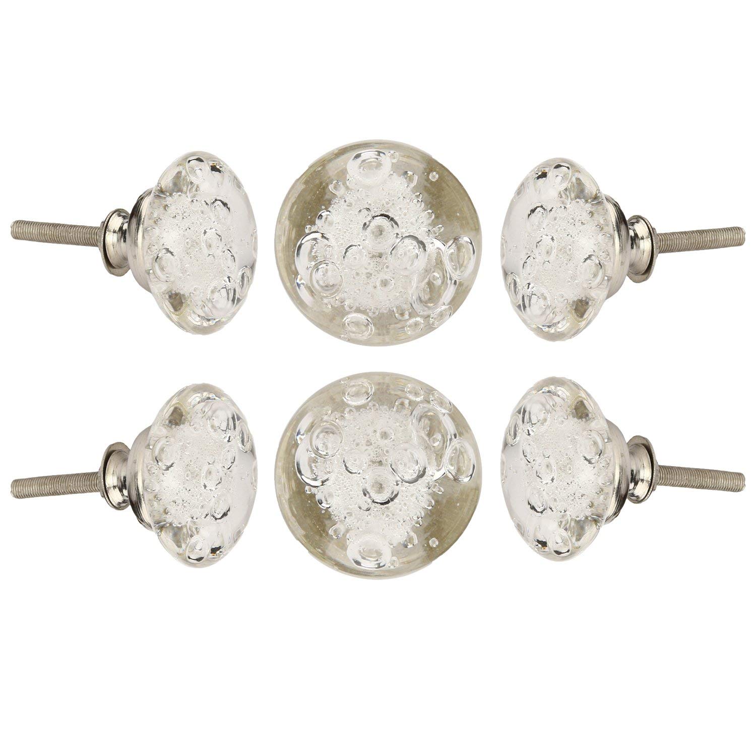 Vintage Clear Glass Cabinet Knobs - Set of 6 Crystal Drawer Pulls for Kitchen Cabinets, Wardrobes & Dressers | Decorative Hardware for Home Renovation & DIY Furniture Upgrade