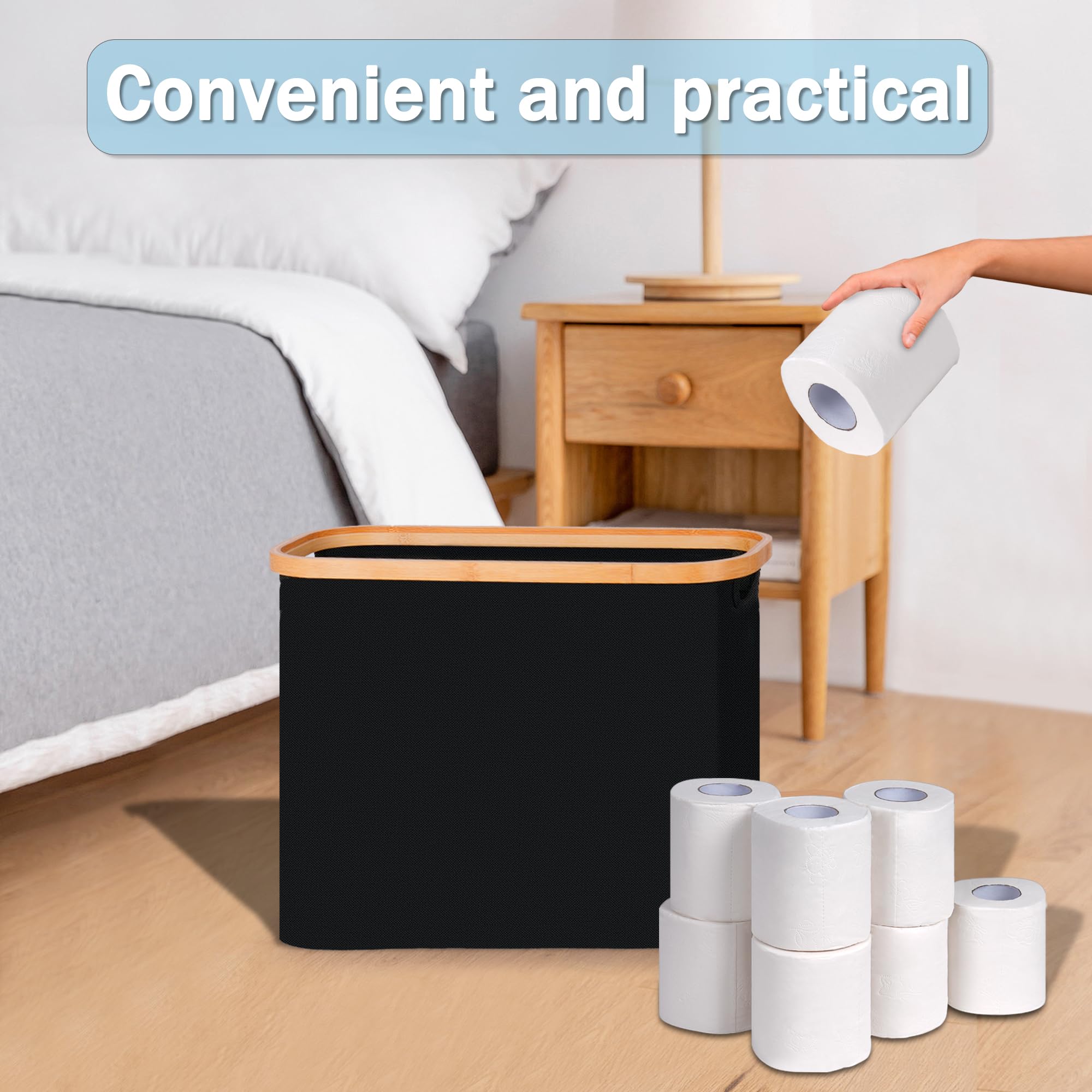 Toilet Paper Storage Basket with Lid - Bathroom Organizer Holds Up to 9 Mega Rolls, Free Standing Black Toilet Paper Holder | Perfect for Bathroom, RV, and Small Space Organization