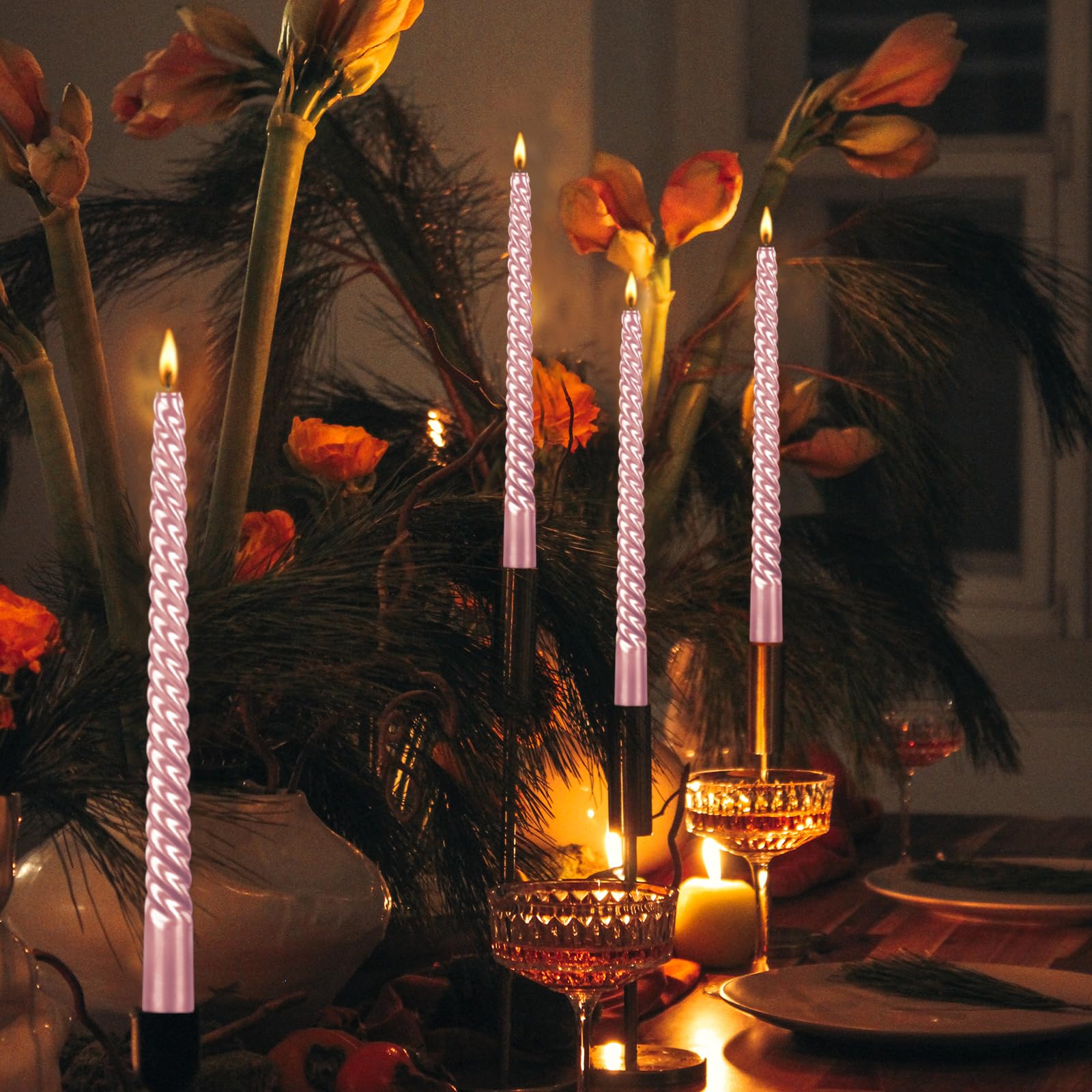 Kemladio 10 Inch Pink Unscented Taper Candles - 8 Pack Long Burning Dinner Candles (8 Hour Burn Time) for Romantic Dinners, Halloween Decorations & Holiday Centerpieces