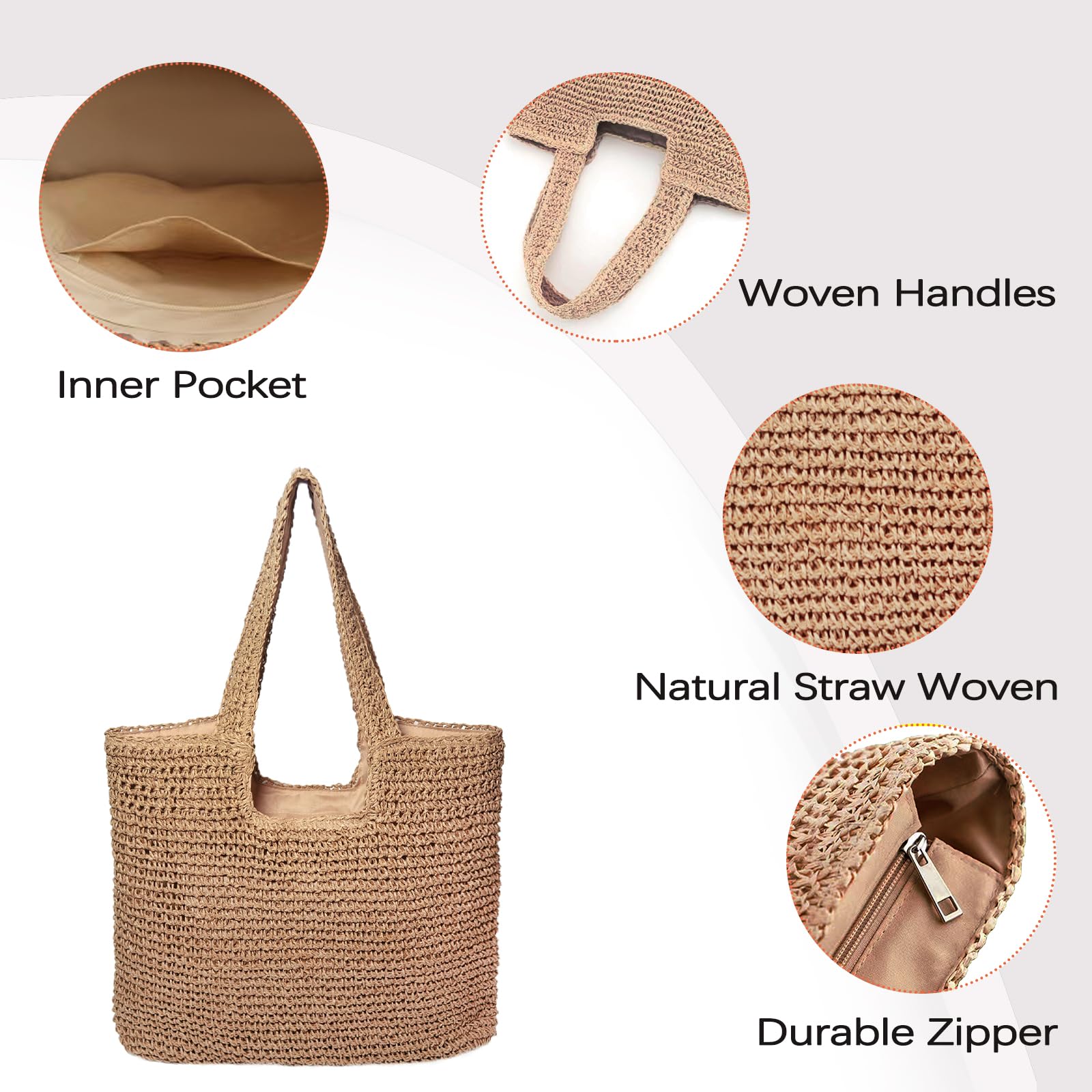 Straw Clutch Top Handle Handbag - Rattan Straw Summer Beach Tote Shoulder Bag for Women - Crossbody Travel Purse for Vacation, Pool Party & Outdoor Activities
